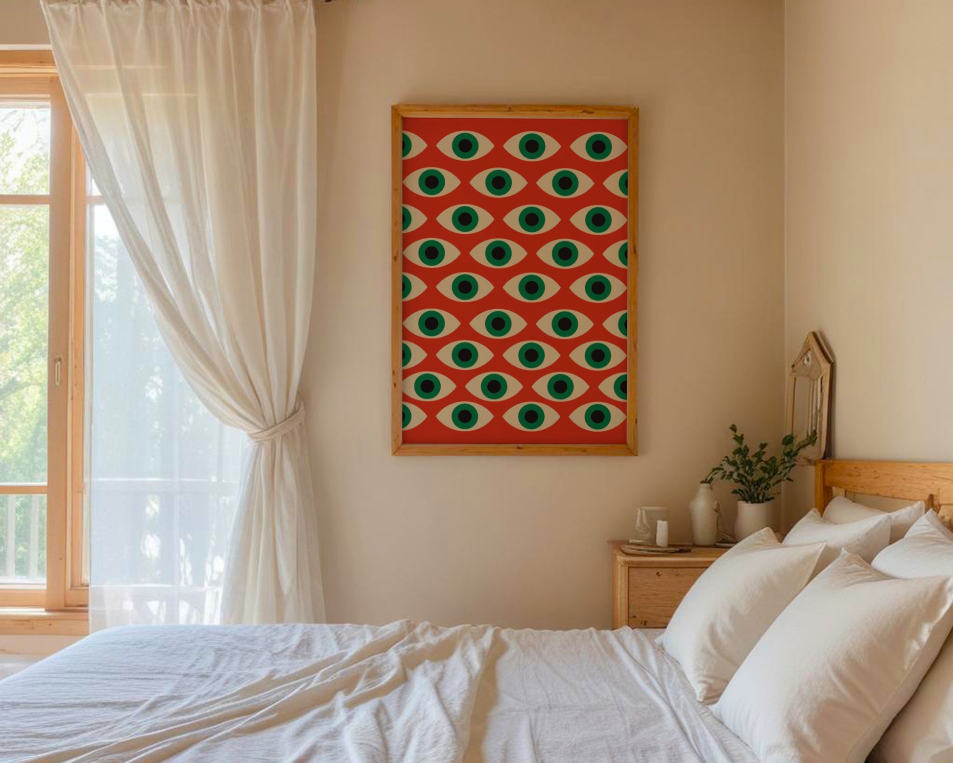 Plakat Bauhaus Geometryczny – Czerwony Wzór z Oczami, reto, vintage