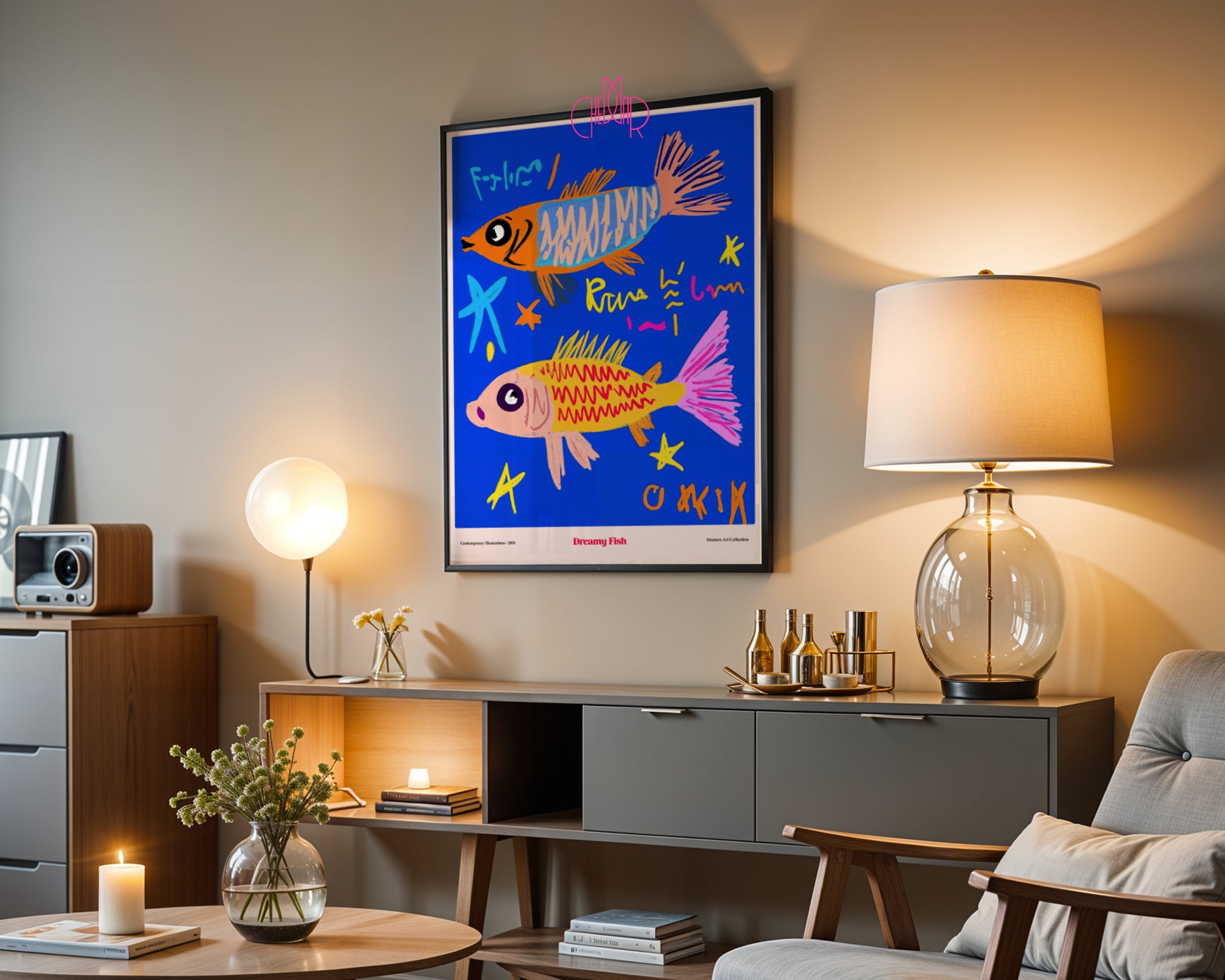 Plakat Dreamy Fish, morska sztuka, sztuka współczesna, modernizm