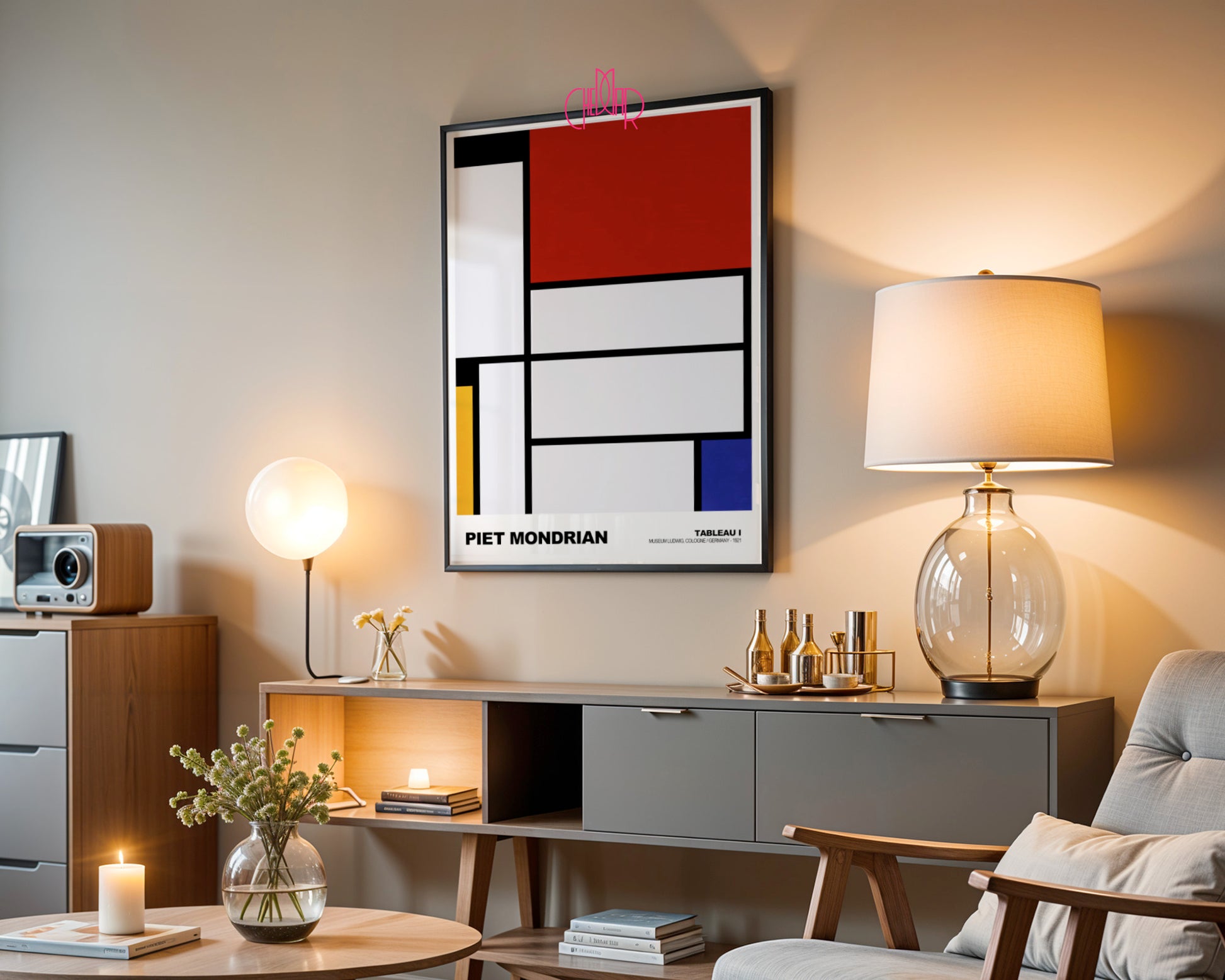 Czerwony Minimalizm: Abstract Grid – Mondrian, Modernist Red & Yellow