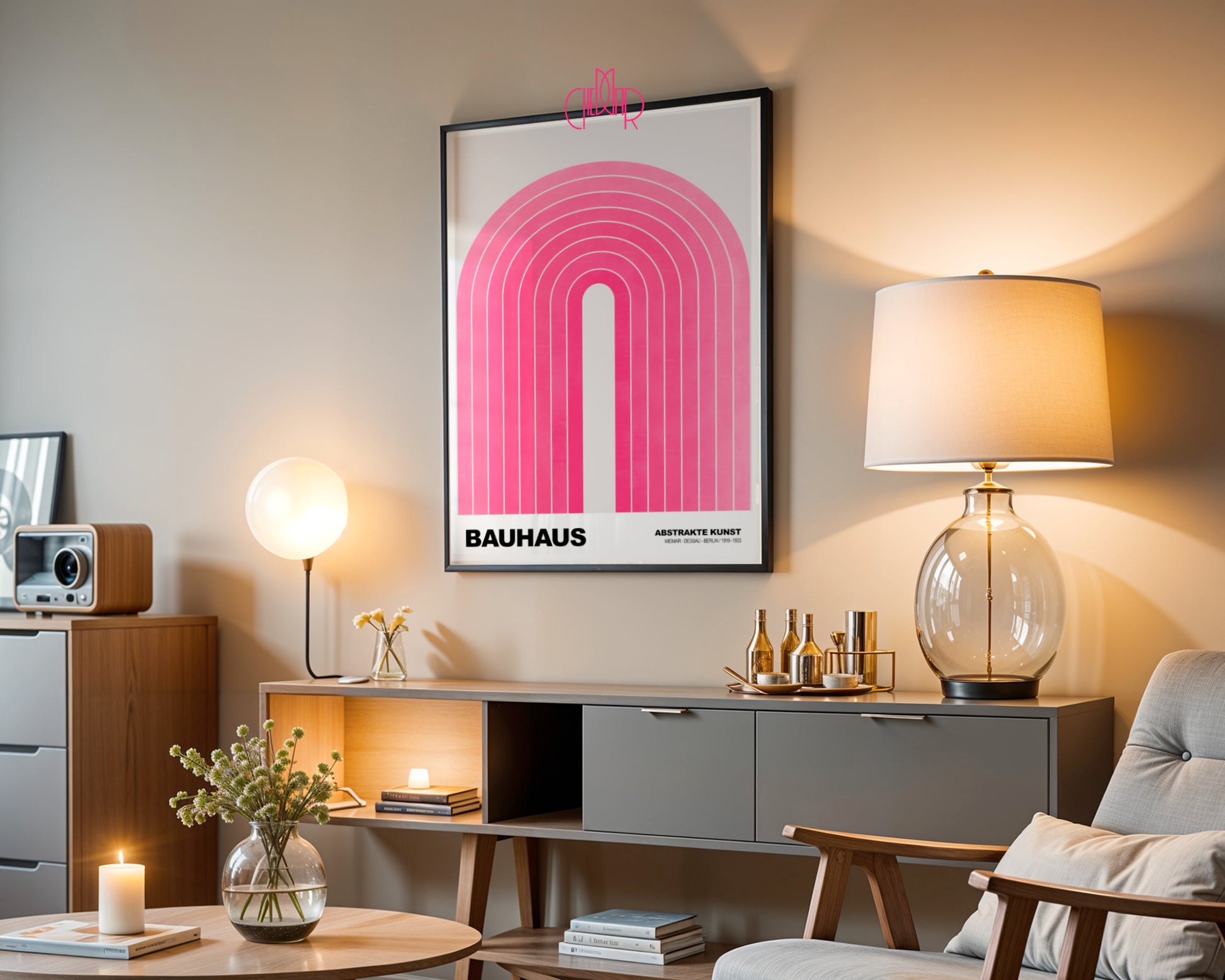 Różowa Aura: Vibrant Arches – Bauhaus, Abstract Spectrum Design