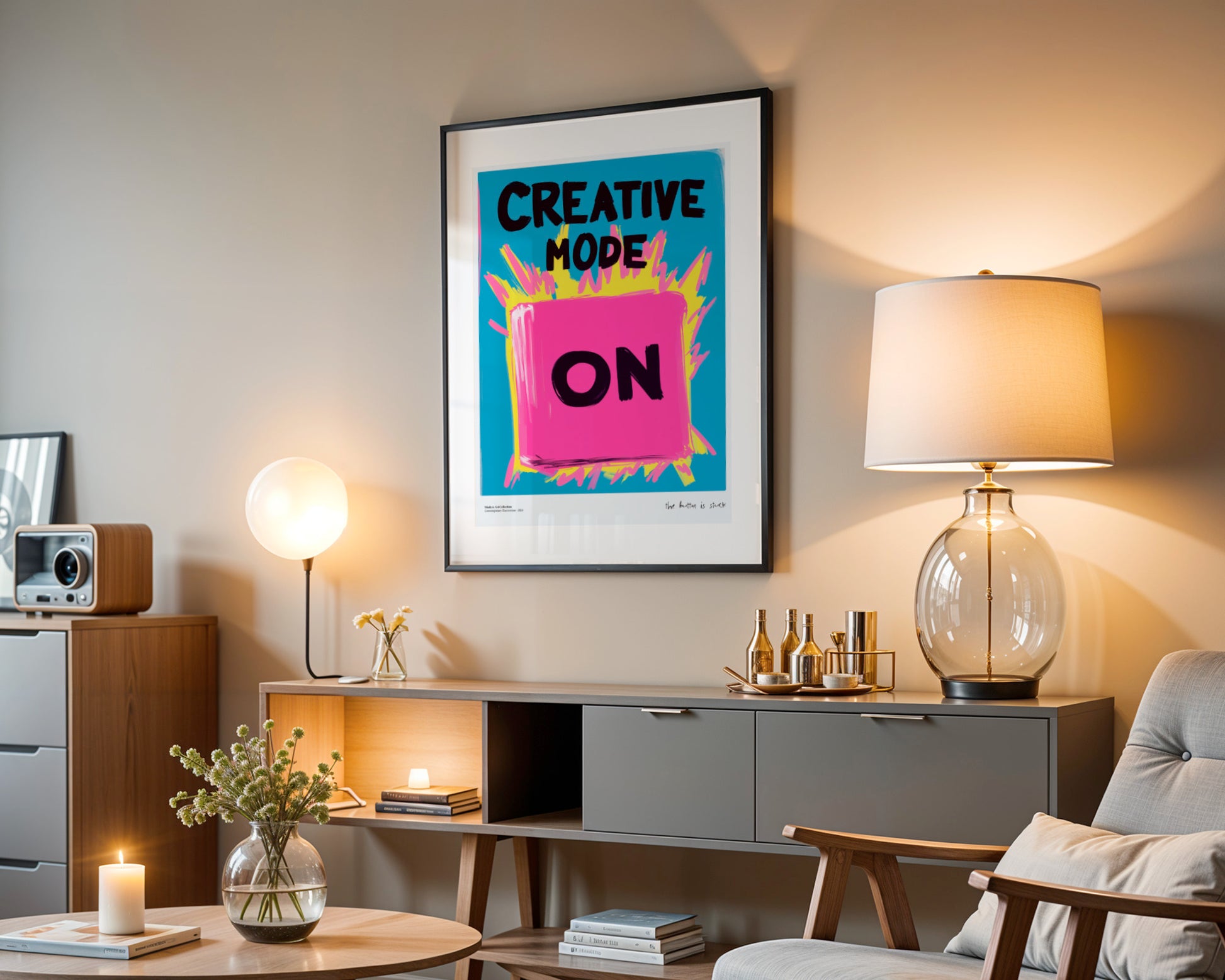 Plakat „Creative Mode ON” – Twój przycisk do nieskończonej inspiracji!