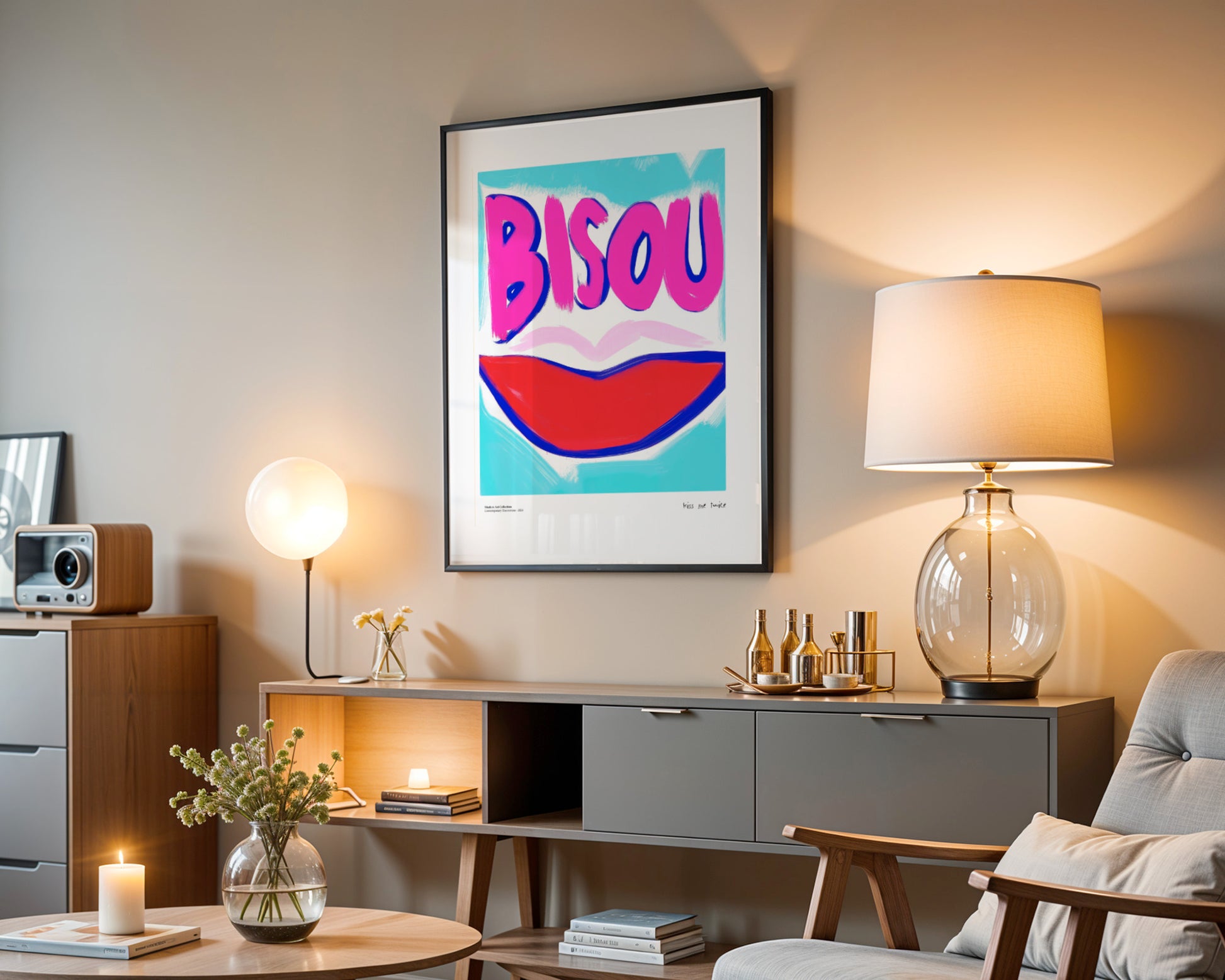 Plakat Bisou Bisou, French Kiss, modernizm, sztuka współczesna