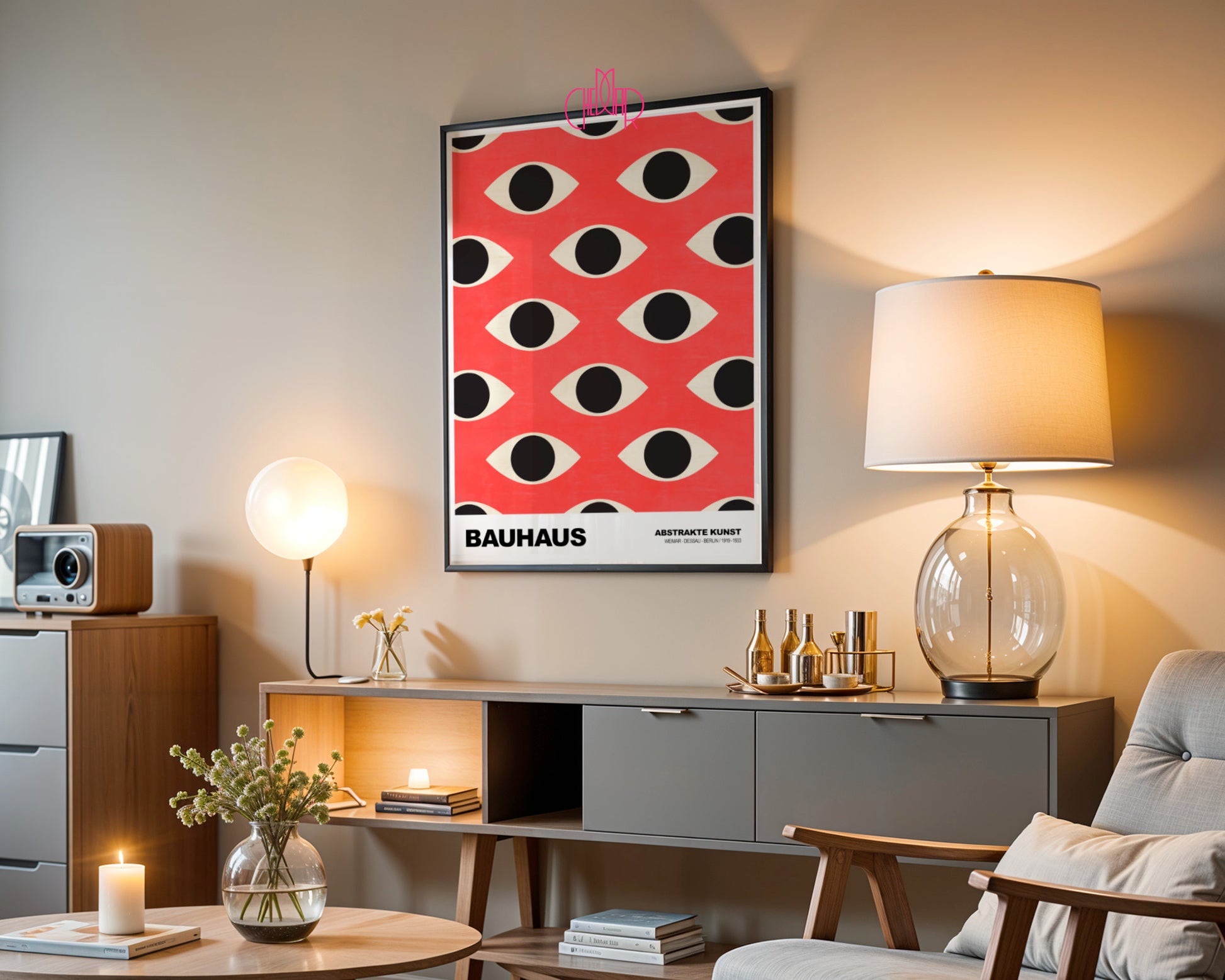 Wszechobecne Spojrzenie: Red Vision – Bauhaus, Abstract Art Pattern