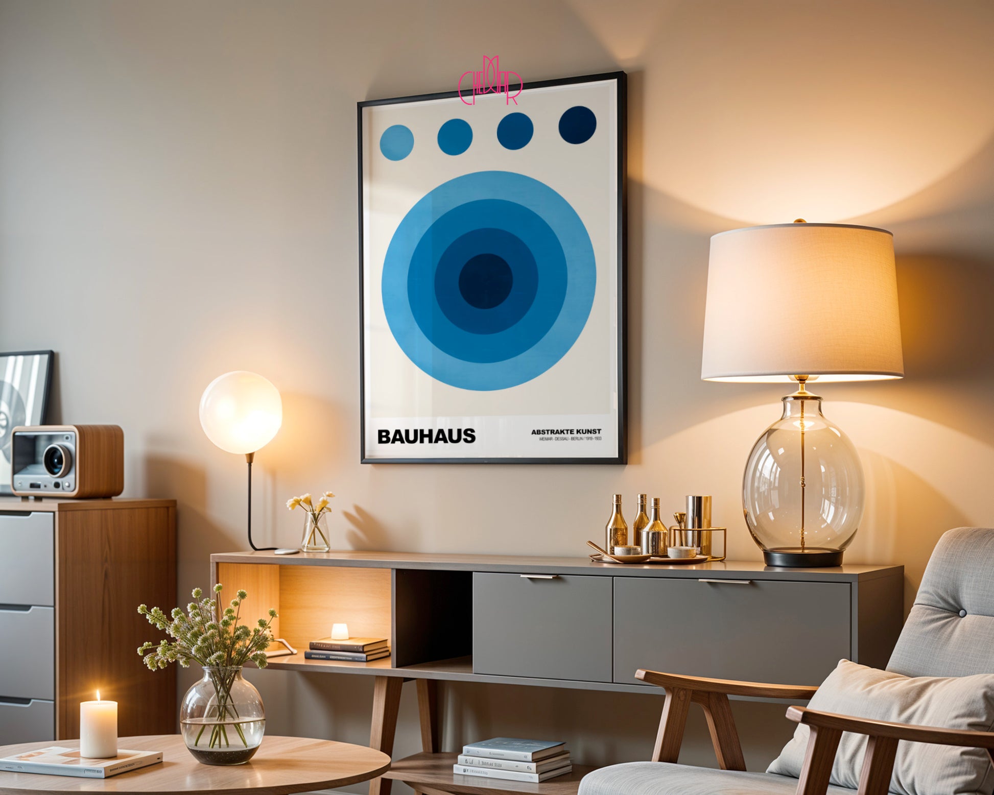 Lazurowa Koncentracja: Indigo Orbs – Bauhaus, Abstract Concentric Design