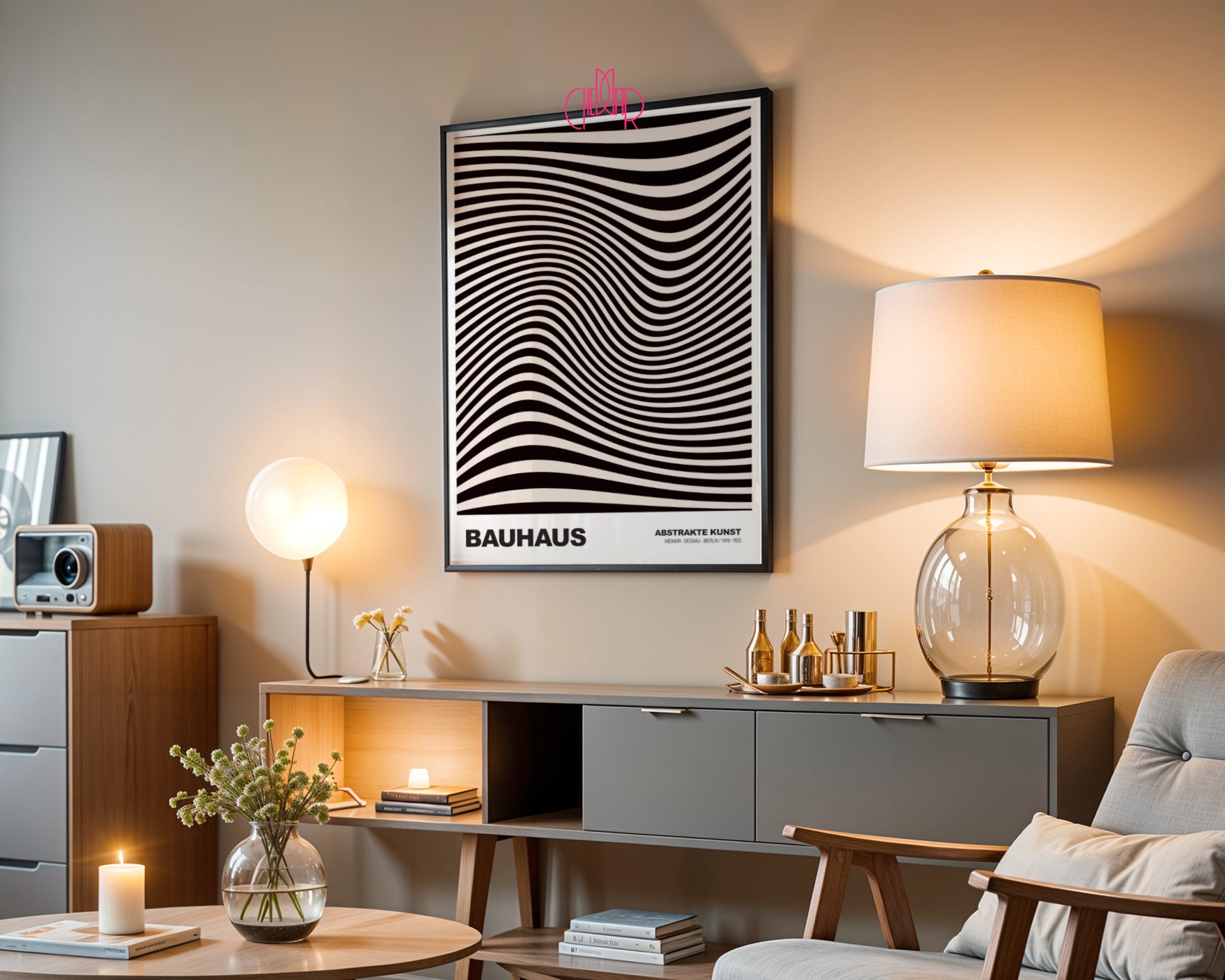 Neonowa Harmonia: Concentric Vibrance – Bauhaus, Abstract Striped Vision