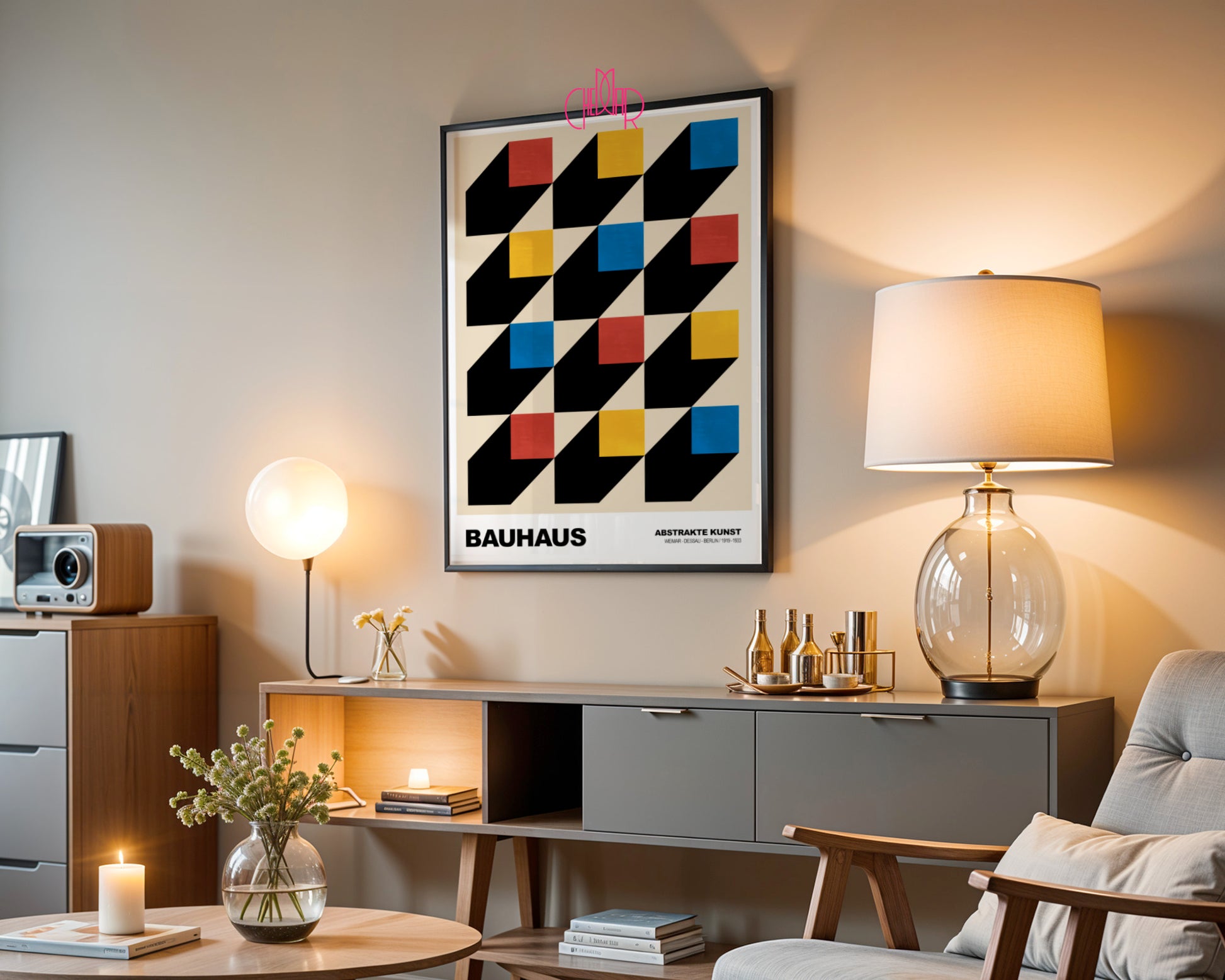 Geometryczny Labirynt: 3D Isometric Cubes – Bauhaus, Abstract Color Rhythm