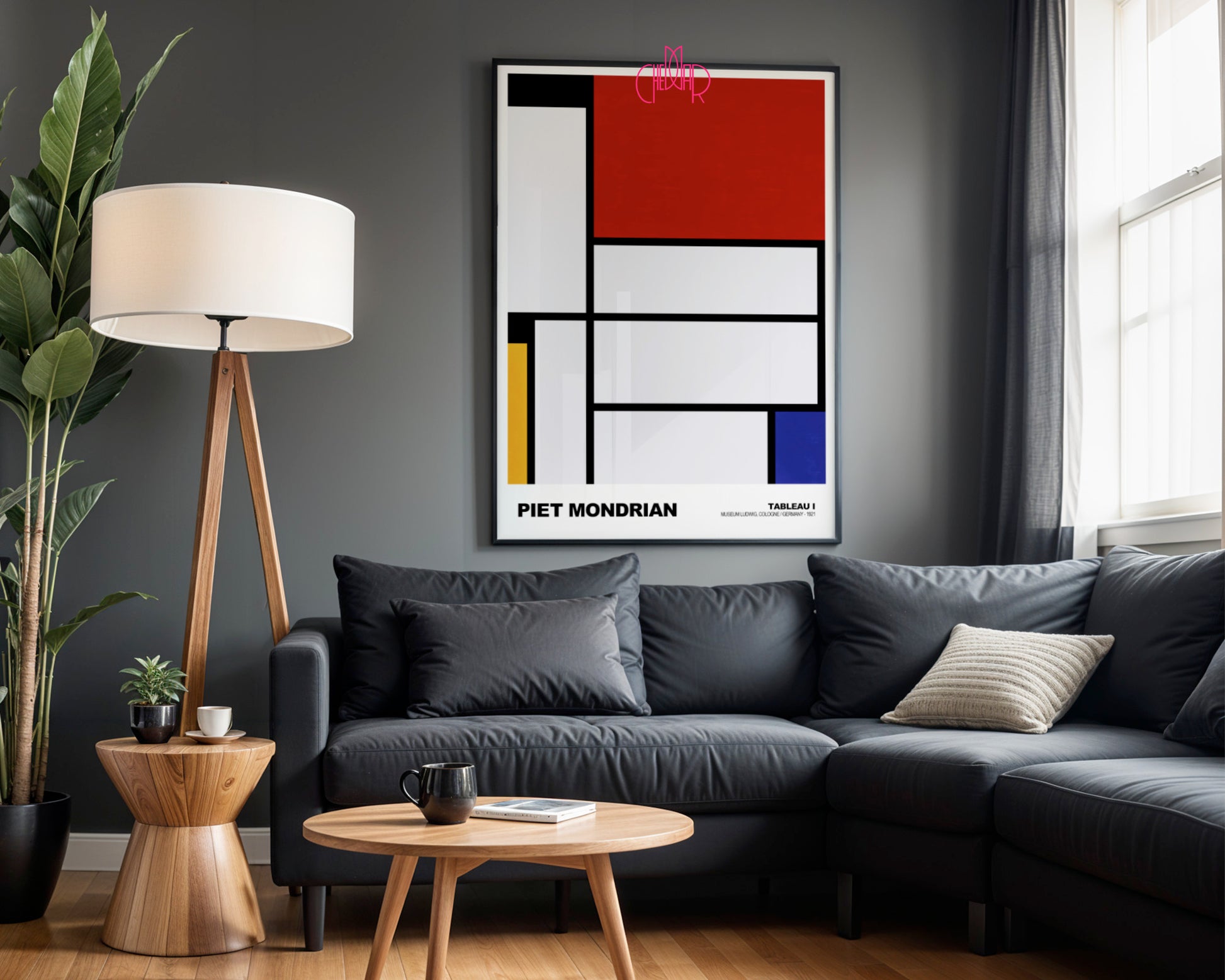 Czerwony Minimalizm: Abstract Grid – Mondrian, Modernist Red & Yellow