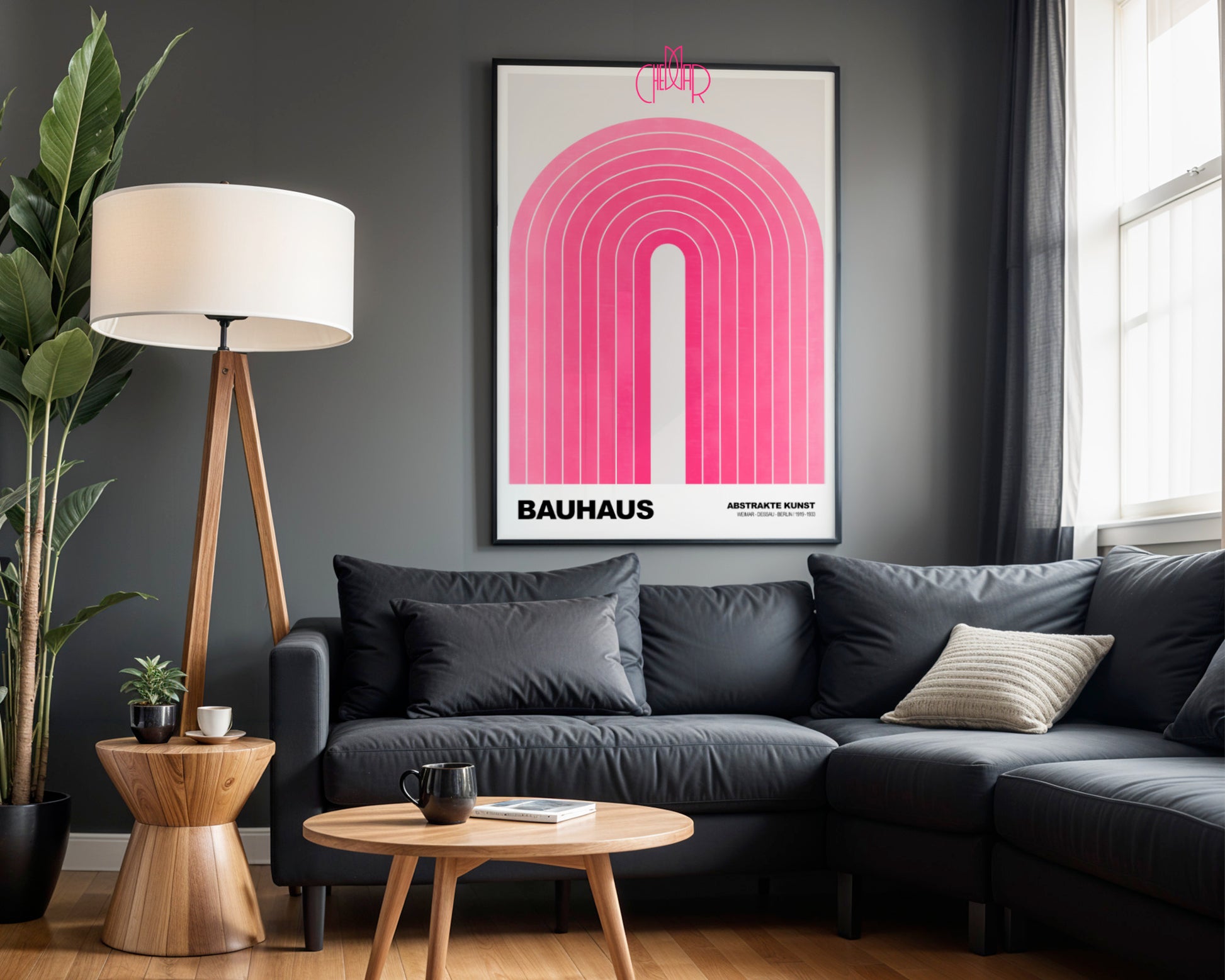 Różowa Aura: Vibrant Arches – Bauhaus, Abstract Spectrum Design