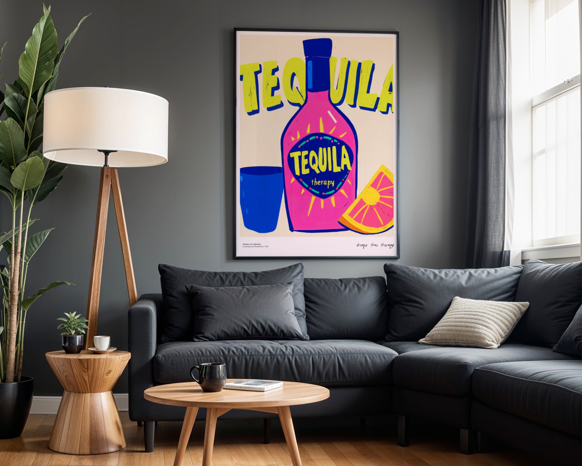 Plakat „Tequila Therapy” – Bo najlepsze rozmowy zdarzają się przy soli i cytrynie!