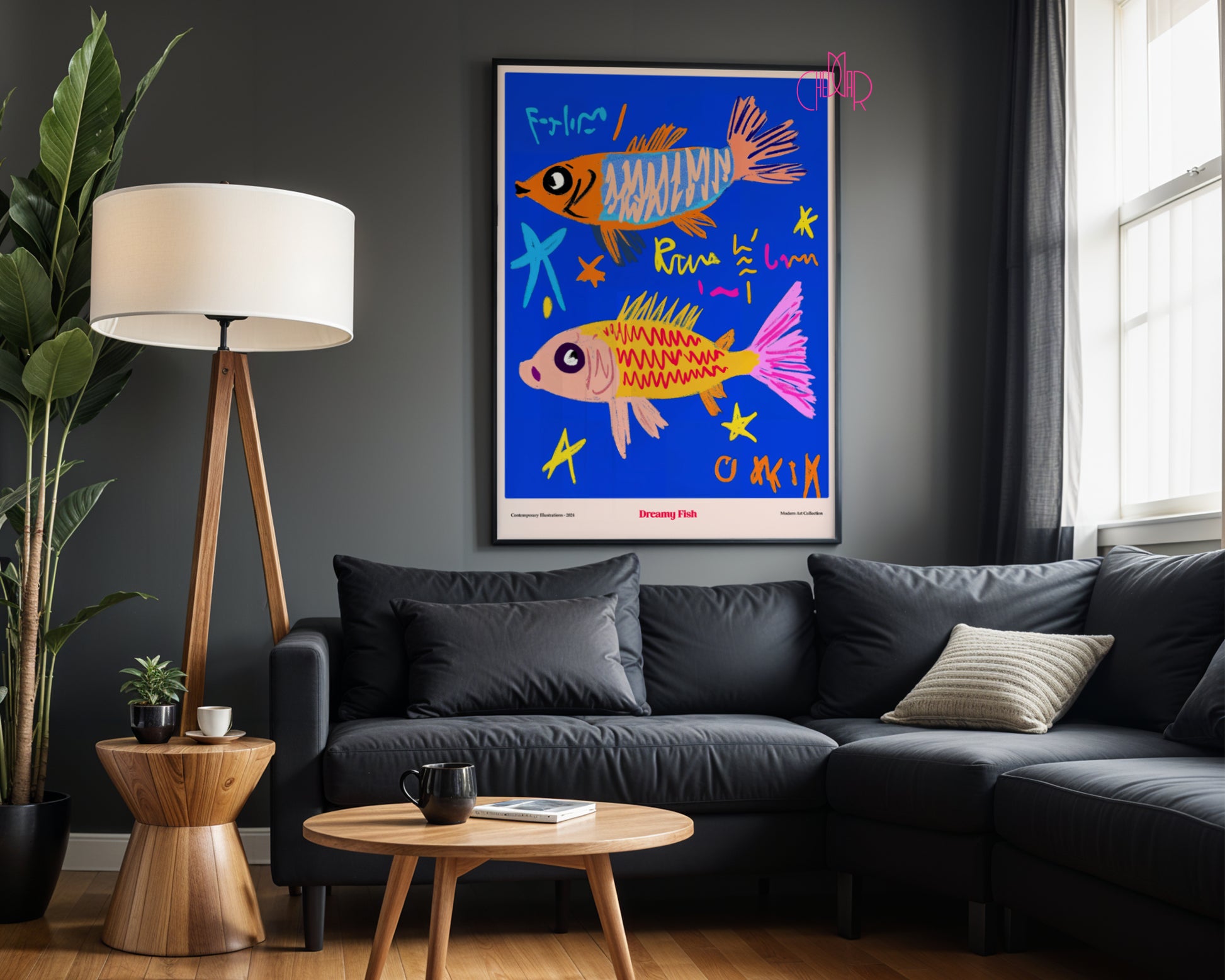 Plakat Dreamy Fish, morska sztuka, sztuka współczesna, modernizm