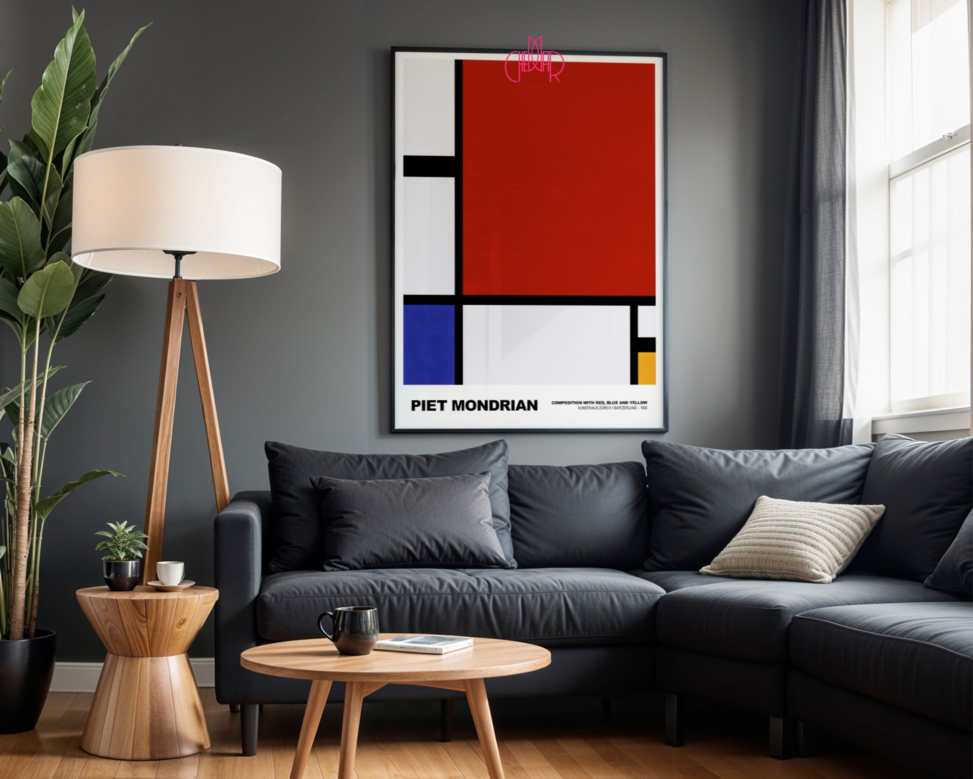Czysta Abstrakcja: Scarlet Dominance – Piet Mondrian, Red & Blue Modernist Grid