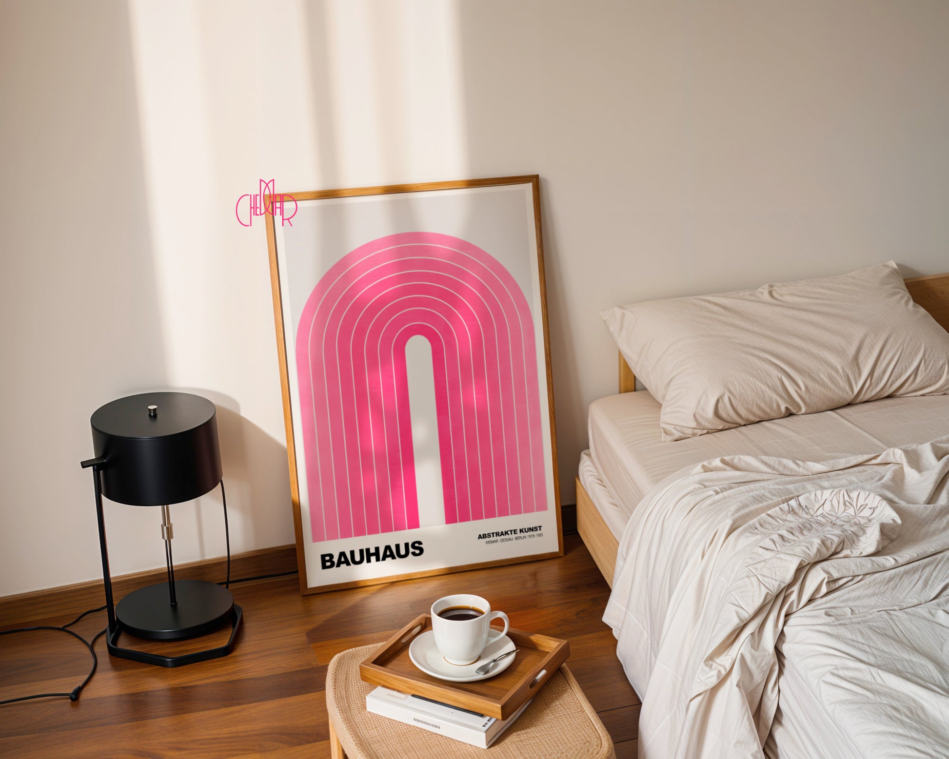 Różowa Aura: Vibrant Arches – Bauhaus, Abstract Spectrum Design