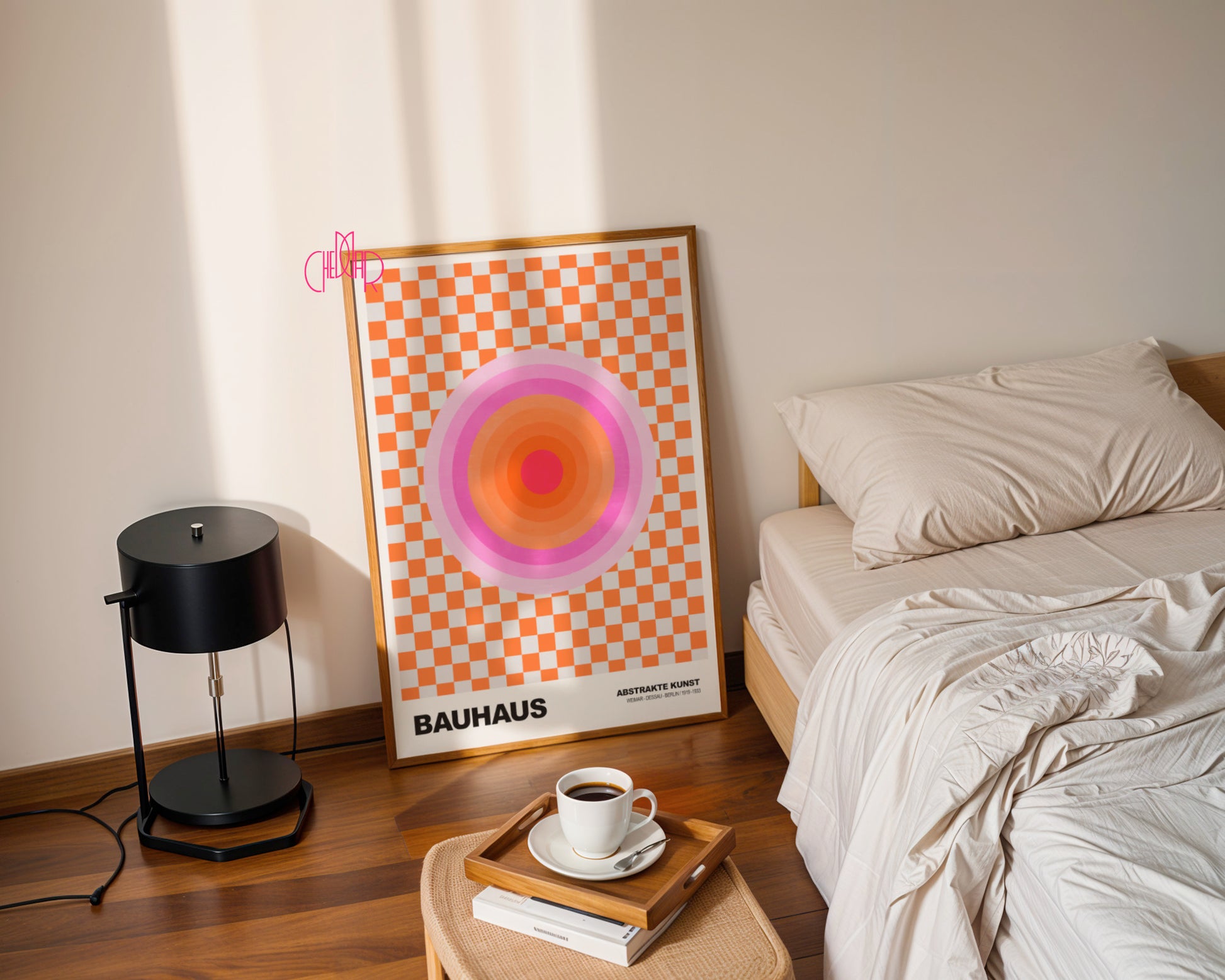 Energia Retro: Checkered Pulse – Bauhaus, Abstract Neon Orbit