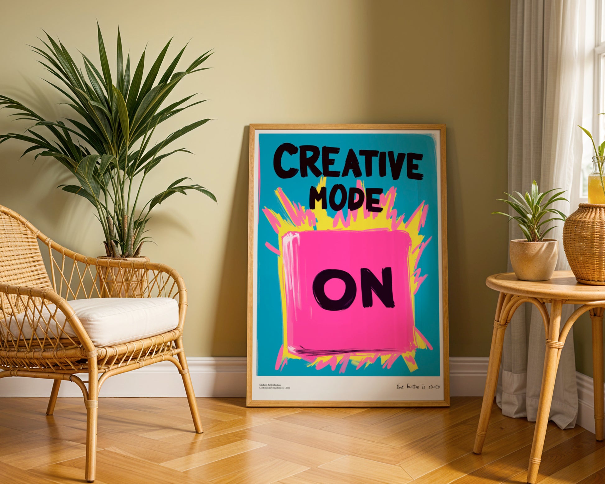 Plakat „Creative Mode ON” – Twój przycisk do nieskończonej inspiracji!