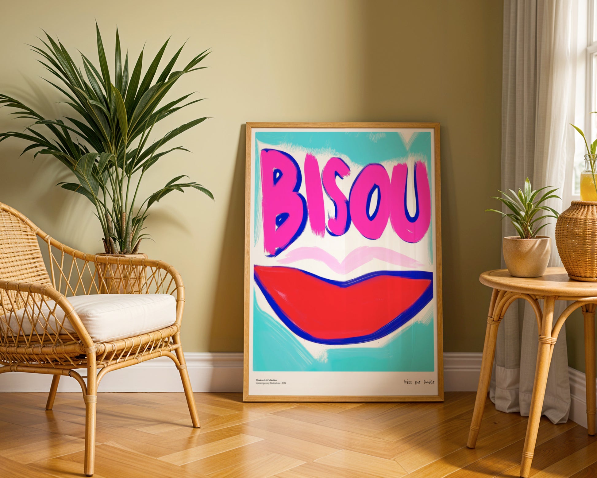 Plakat Bisou Bisou, French Kiss, modernizm, sztuka współczesna