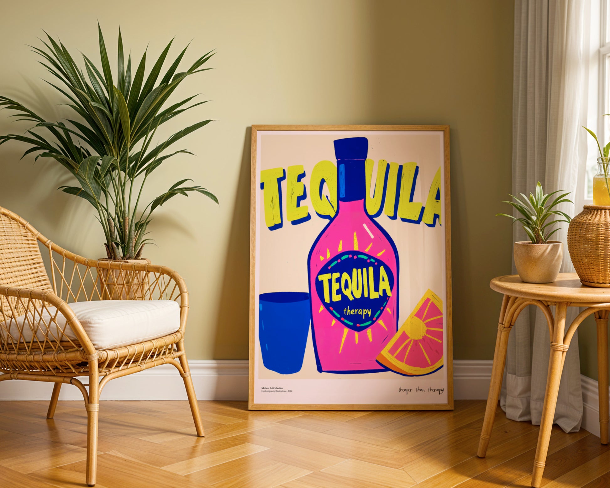 Plakat „Tequila Therapy” – Bo najlepsze rozmowy zdarzają się przy soli i cytrynie!