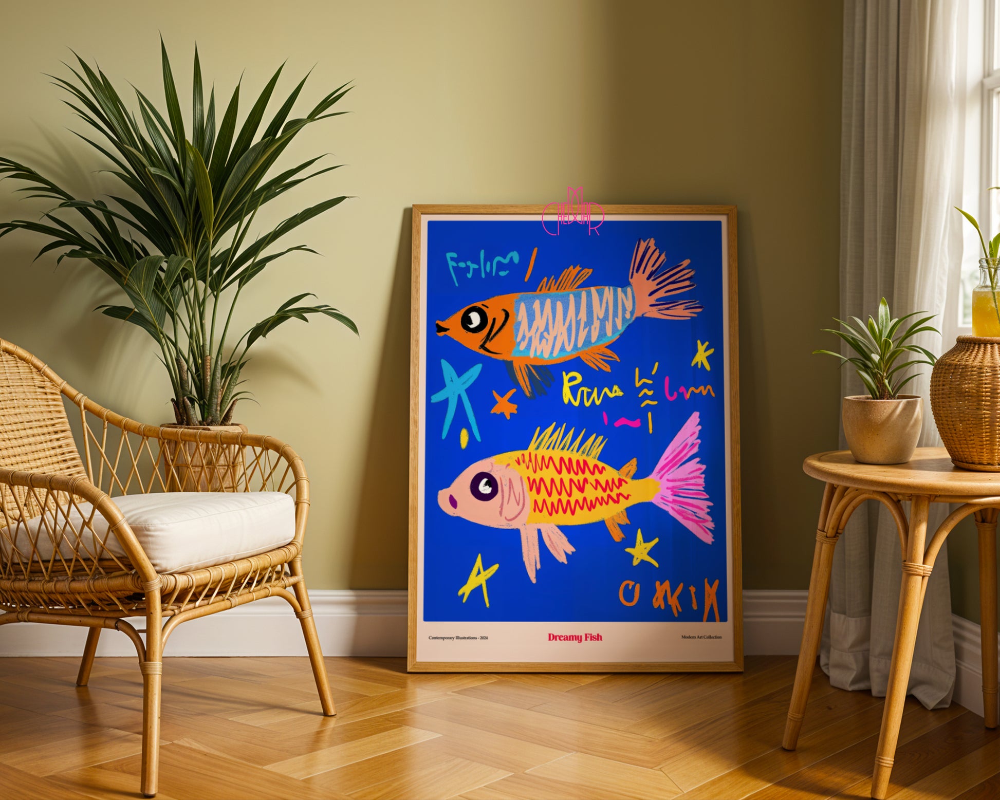 Plakat Dreamy Fish, morska sztuka, sztuka współczesna, modernizm