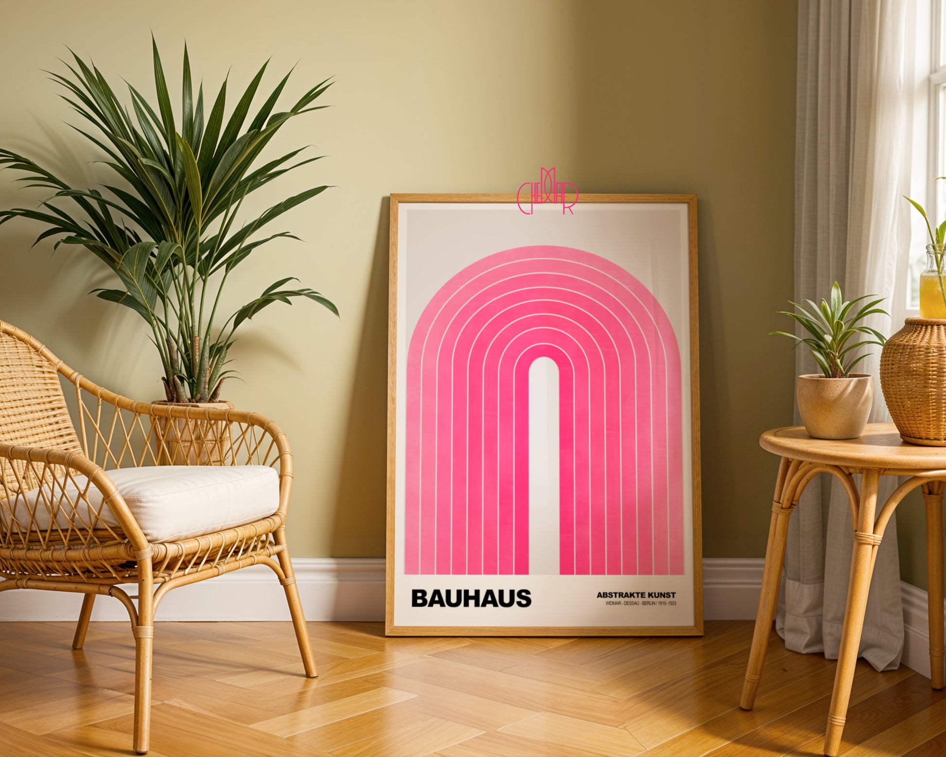 Różowa Aura: Vibrant Arches – Bauhaus, Abstract Spectrum Design