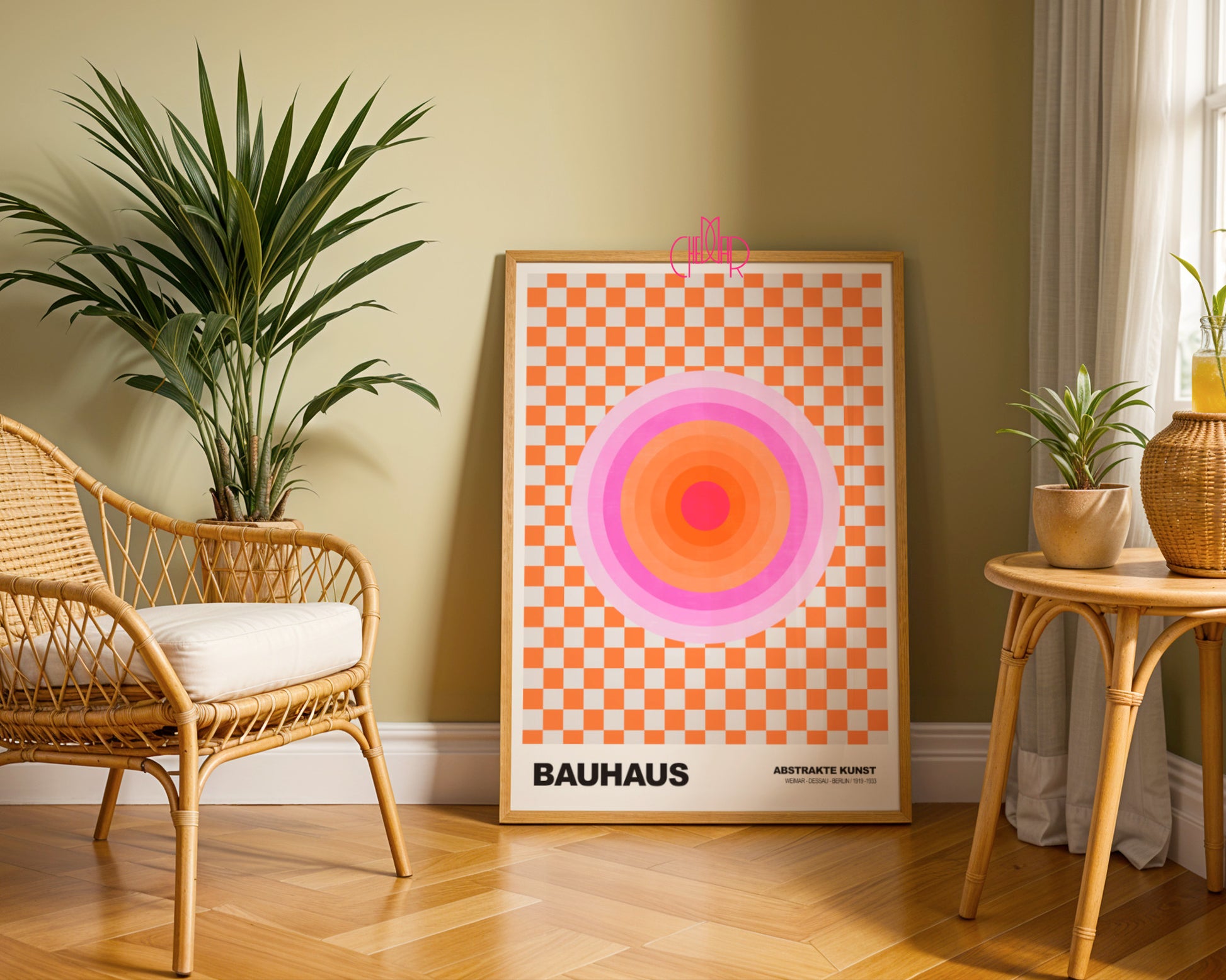 Energia Retro: Checkered Pulse – Bauhaus, Abstract Neon Orbit