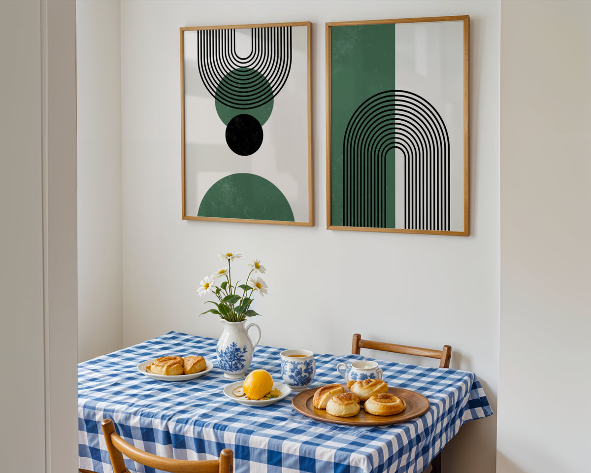 Zestaw Boho Abstract – Green & Black Geometric Arches