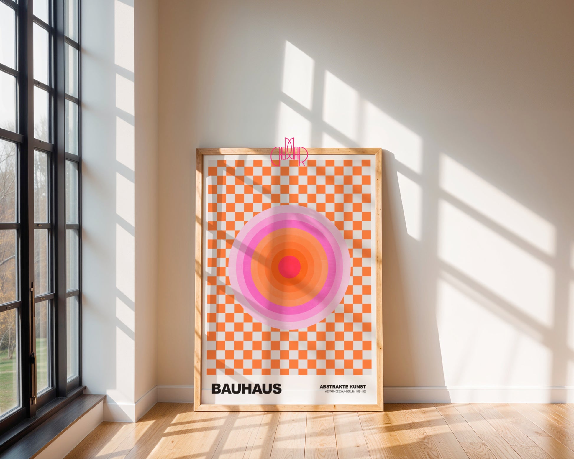 Energia Retro: Checkered Pulse – Bauhaus, Abstract Neon Orbit