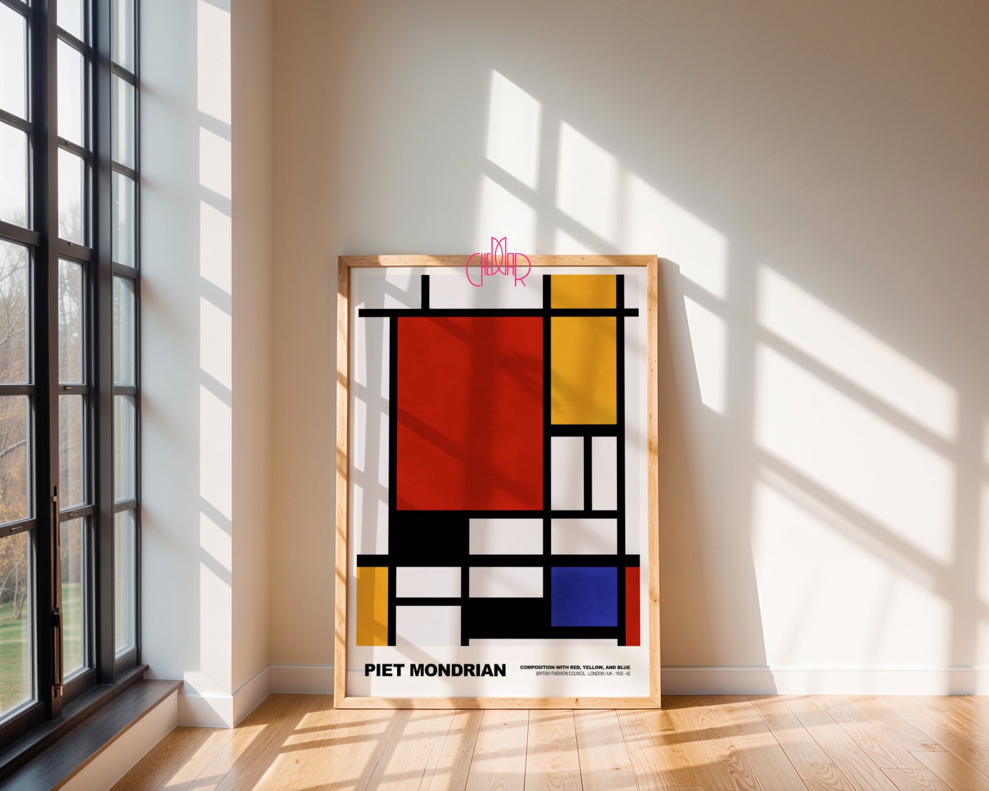 Geometryczna Dominacja: Scarlet Balance – Mondrian, British Fashion Council Composition