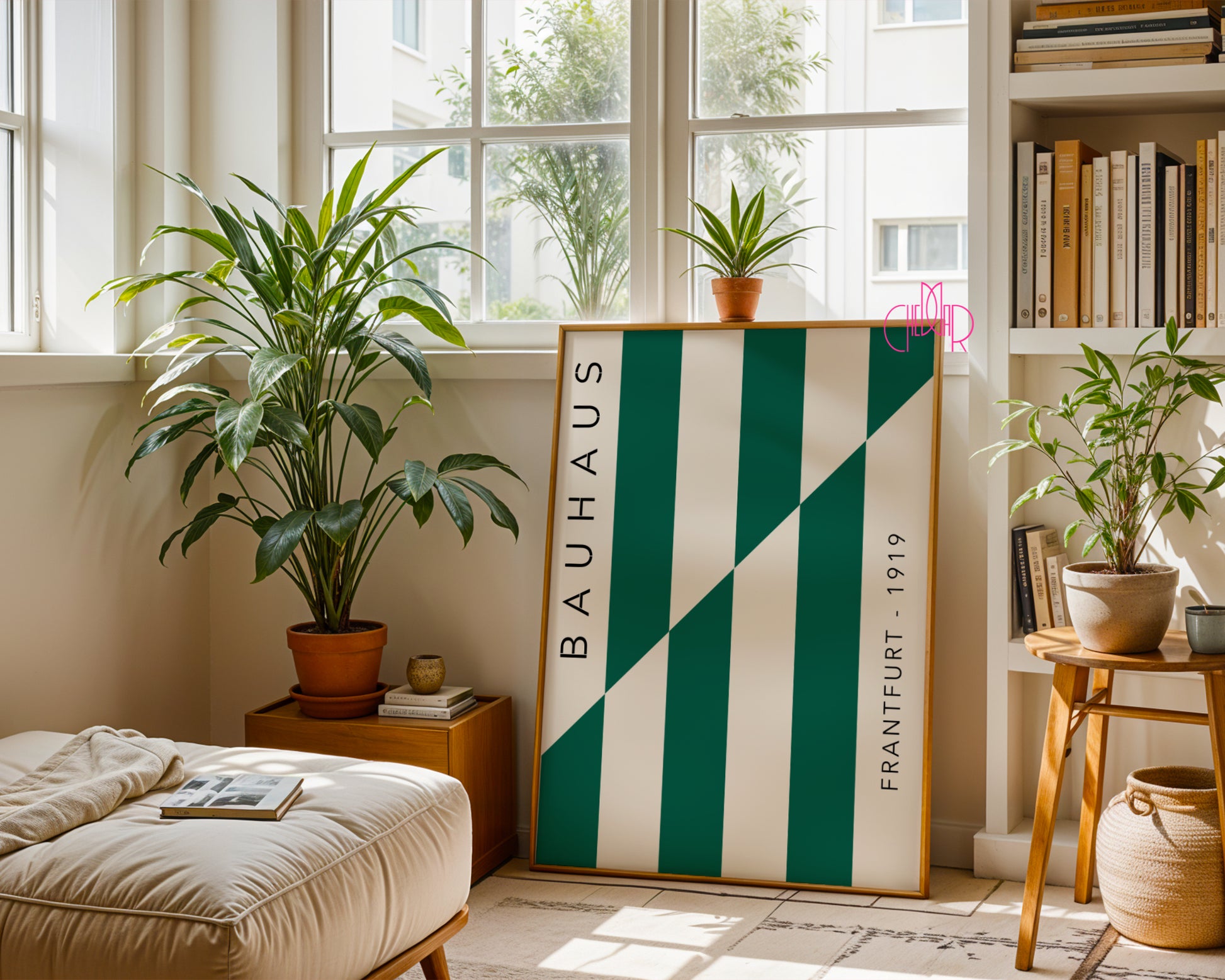 Plakat Bauhaus zielono-beżowe paski, Frankfurt 1919
