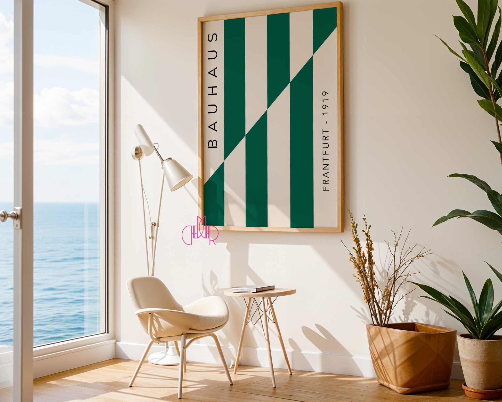 Plakat Bauhaus zielono-beżowe paski, Frankfurt 1919