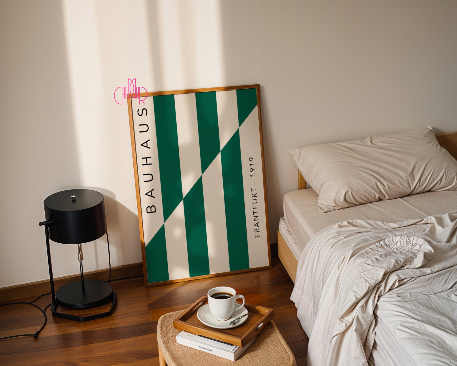 Plakat Bauhaus zielono-beżowe paski, Frankfurt 1919