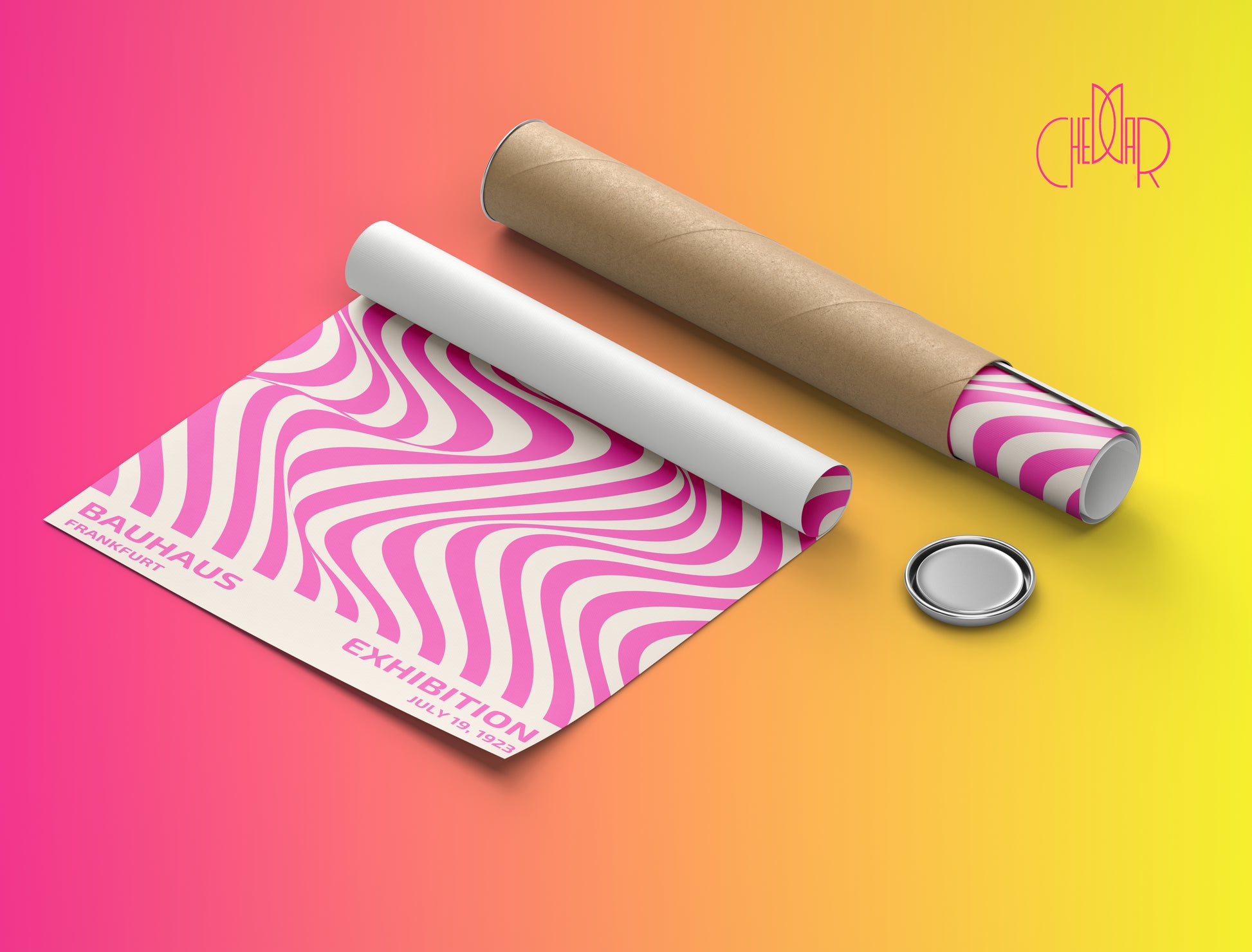 Plakat Bauhaus różowe abstrakcyjne linie na beżowym tle