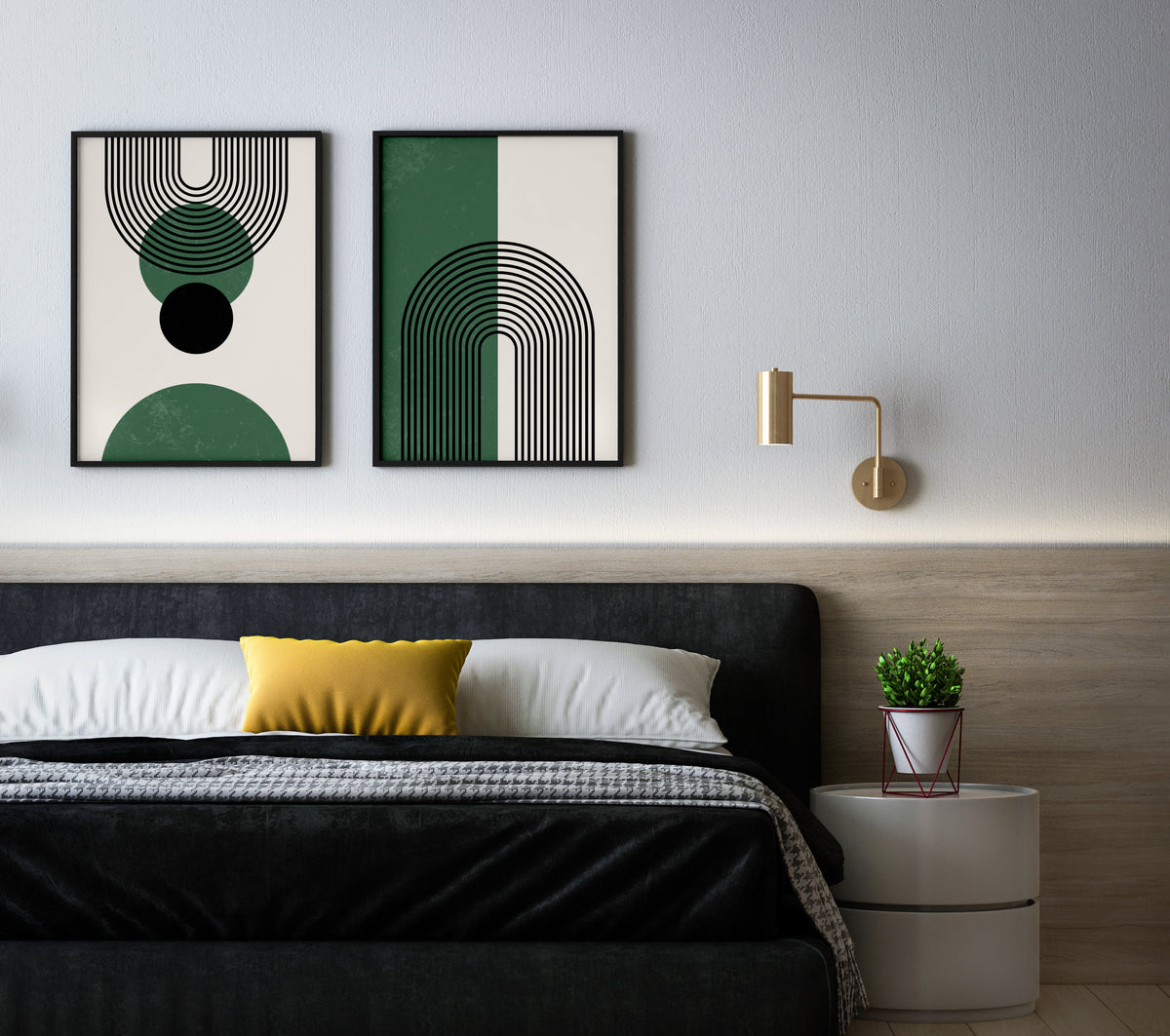 Zestaw Boho Abstract – Green & Black Geometric Arches