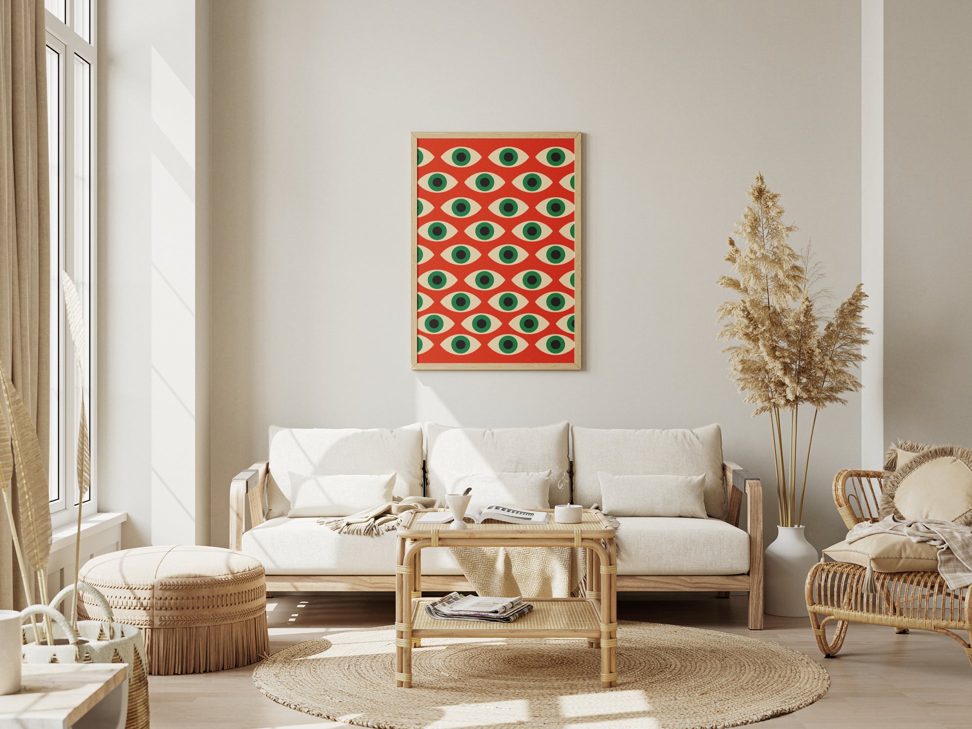 Plakat Bauhaus Geometryczny – Czerwony Wzór z Oczami, reto, vintage