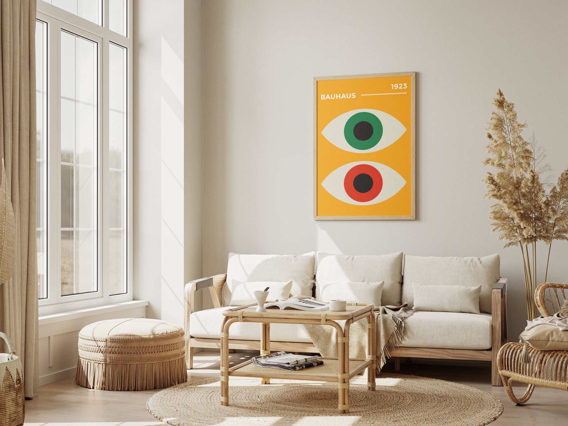 Plakat Bauhaus - zielono-czerwone "Oczy Proroka" na pomaraczowym tle