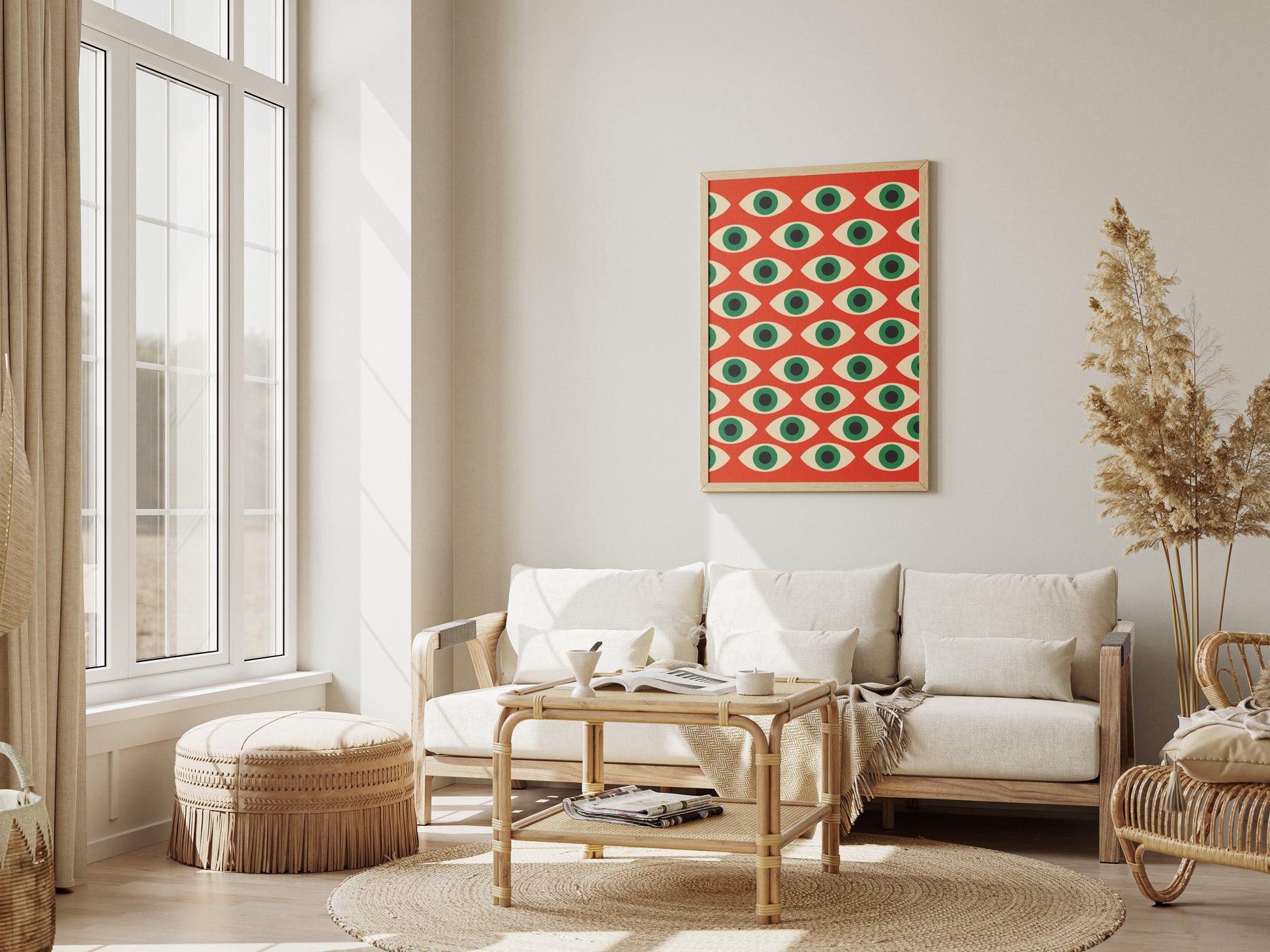 Plakat Bauhaus Geometryczny – Czerwony Wzór z Oczami, reto, vintage