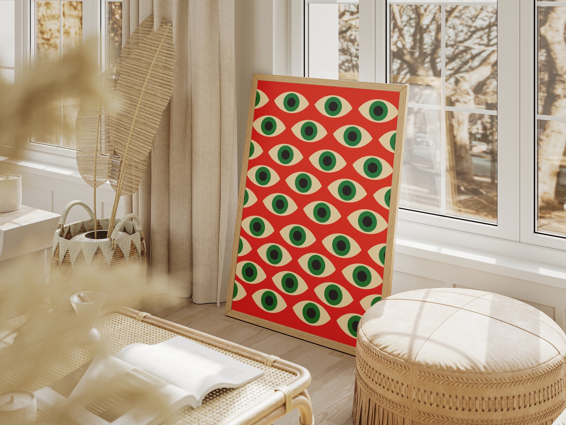 Plakat Bauhaus Geometryczny – Czerwony Wzór z Oczami, reto, vintage