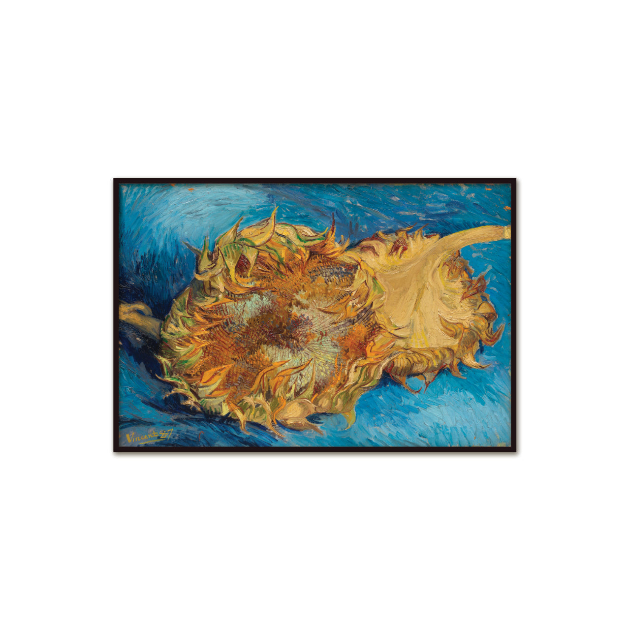 Plakat Vincent Van Gogh- słonecznik na niebieskim tle, vintage