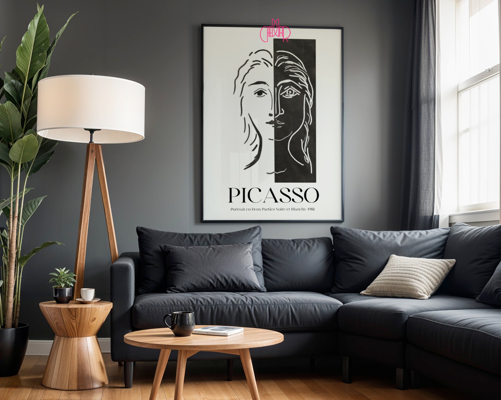 Picasso – Portrait en Deux Parties Noire et Blanche (1982) | Plakat Galeryjny Line Art