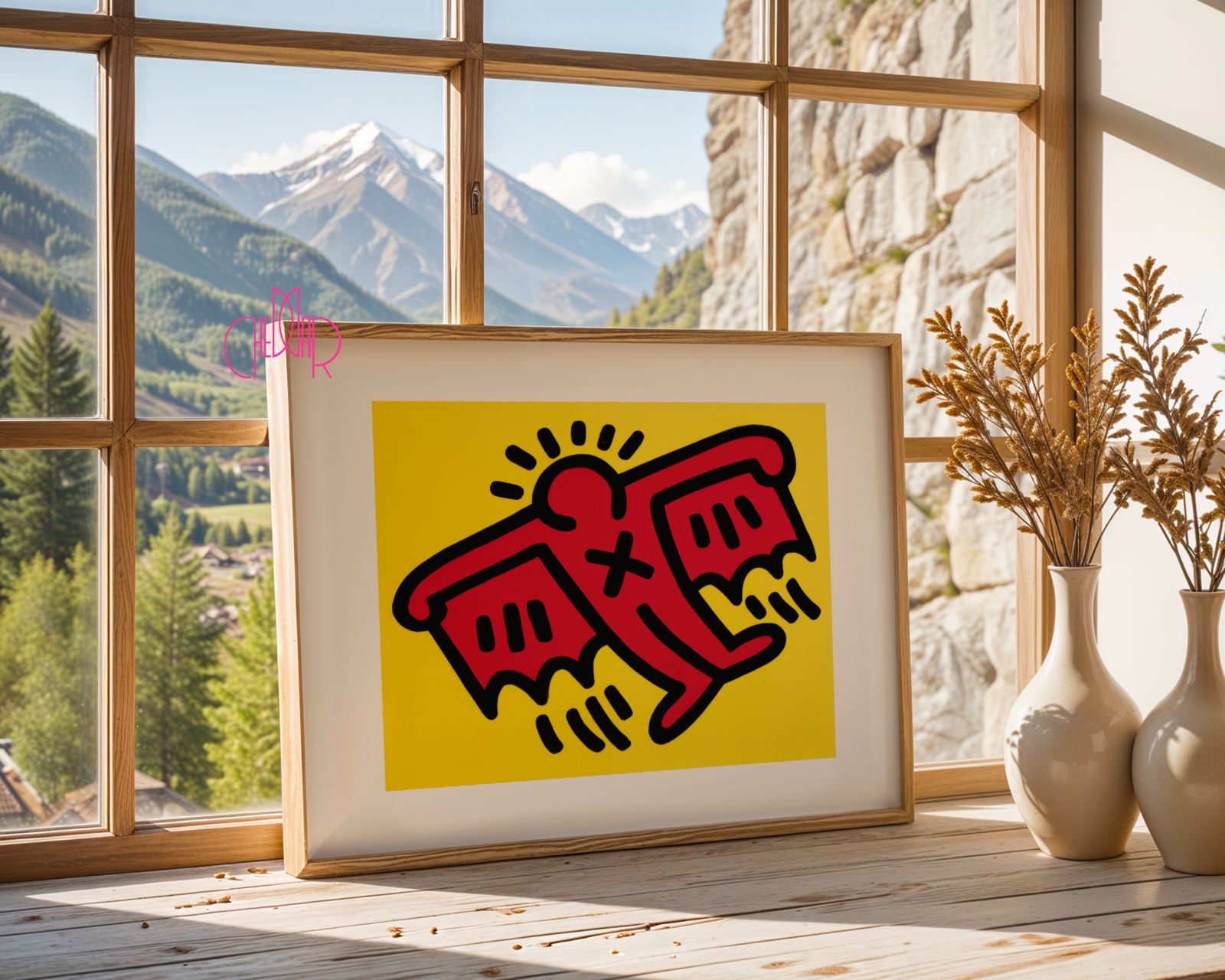 Plakat Keith Haring- nietoperz, poziomy, pop art, sztuka współczesna