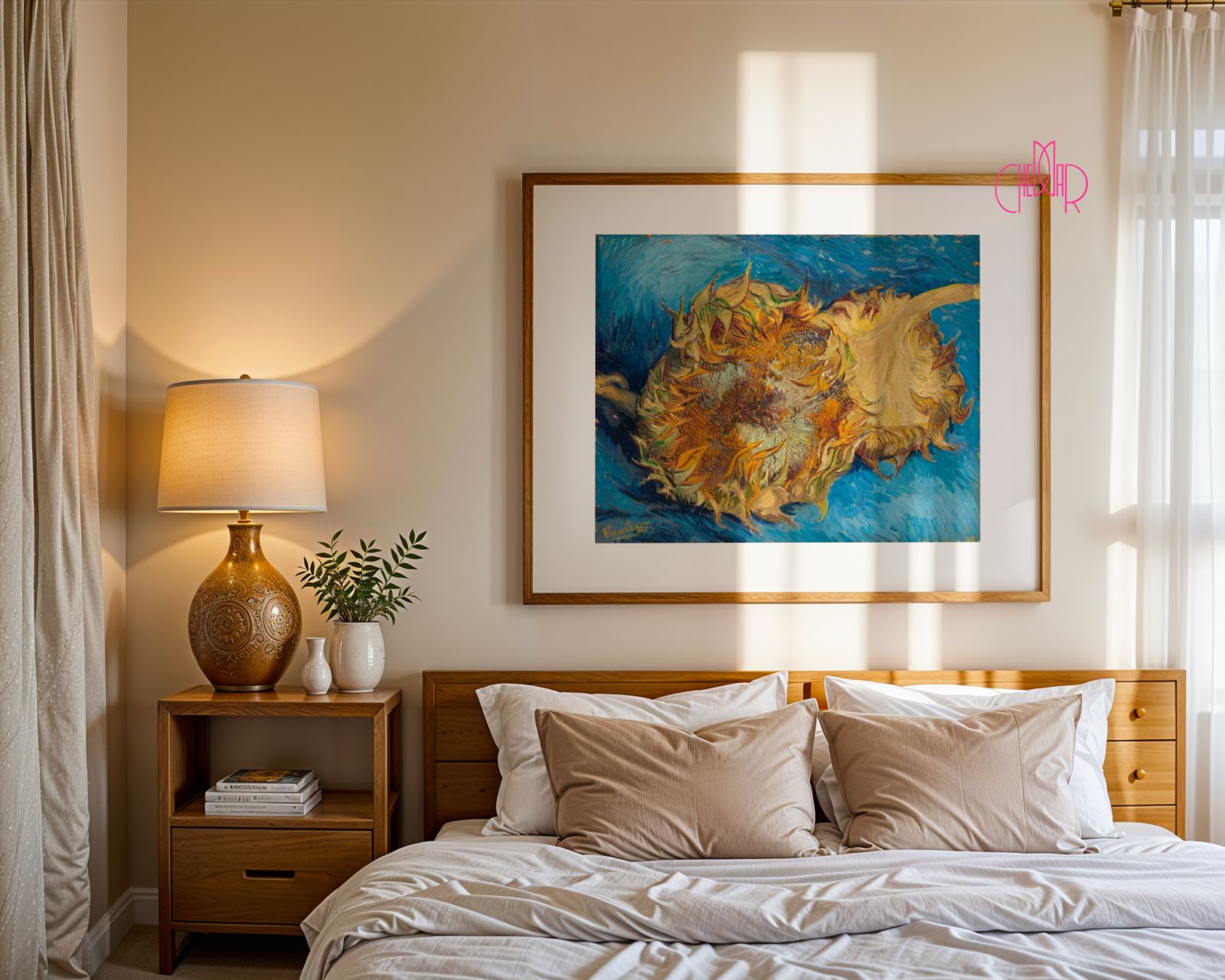 Plakat Vincent Van Gogh- słonecznik na niebieskim tle, vintage