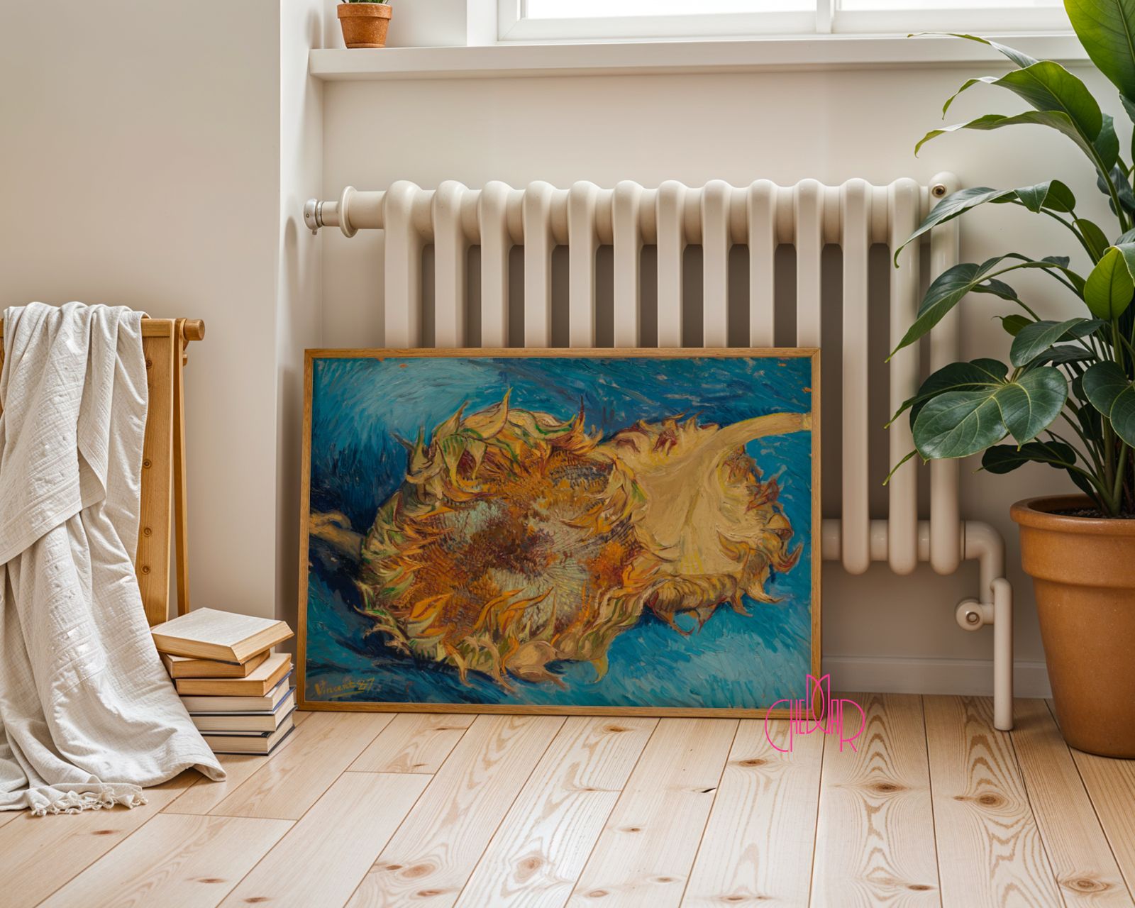 Plakat Vincent Van Gogh- słonecznik na niebieskim tle, vintage