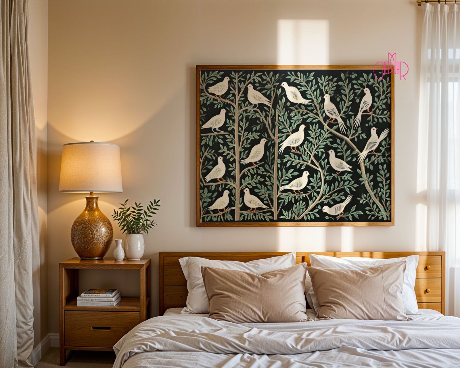 Plakat Voysey "The Birds" Grafika Ptaki Liście Vintage