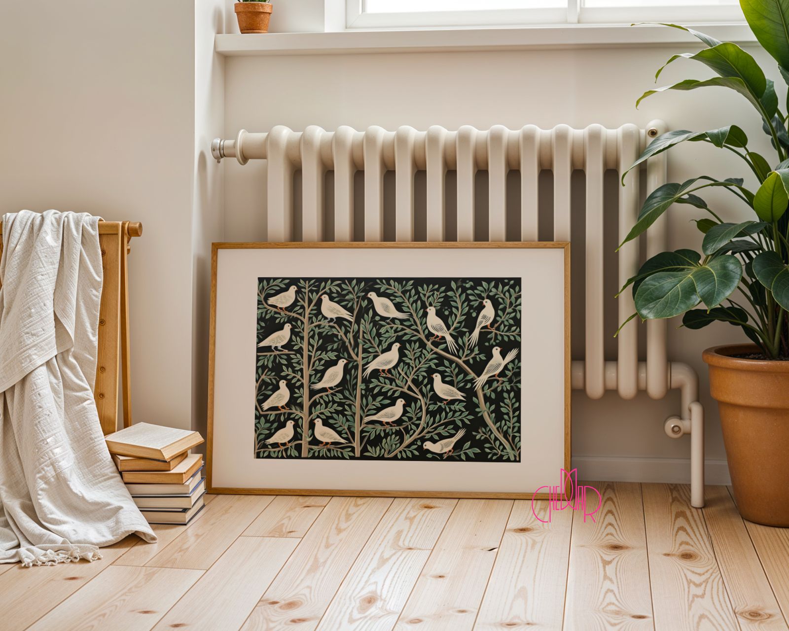 Plakat Voysey "The Birds" Grafika Ptaki Liście Vintage