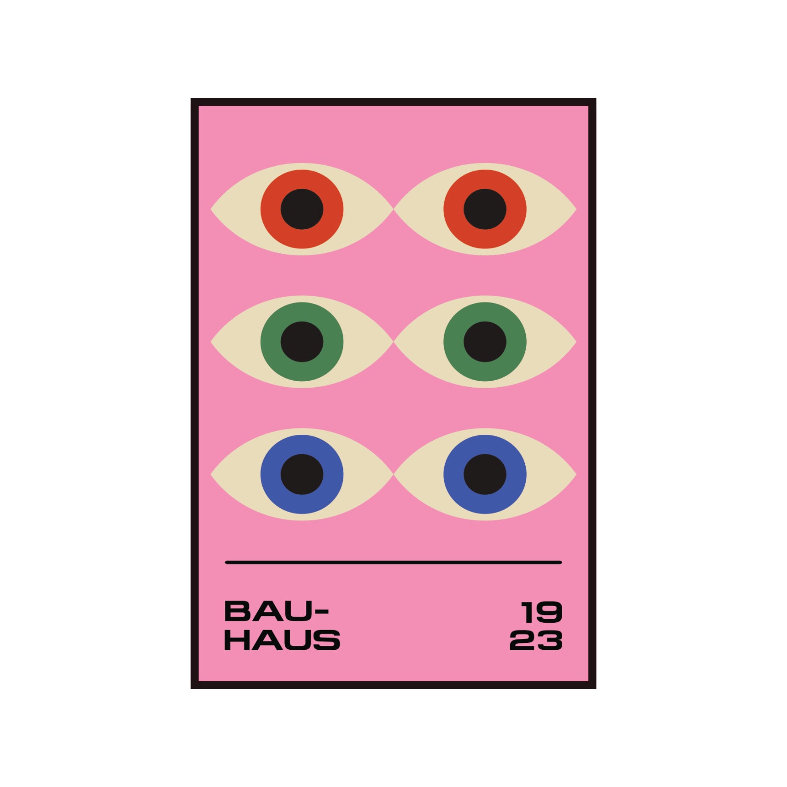 Plakat Bauhaus – Geometryczne kolorowe Oczy Proroka na różowym tle, retro, modernizm.
