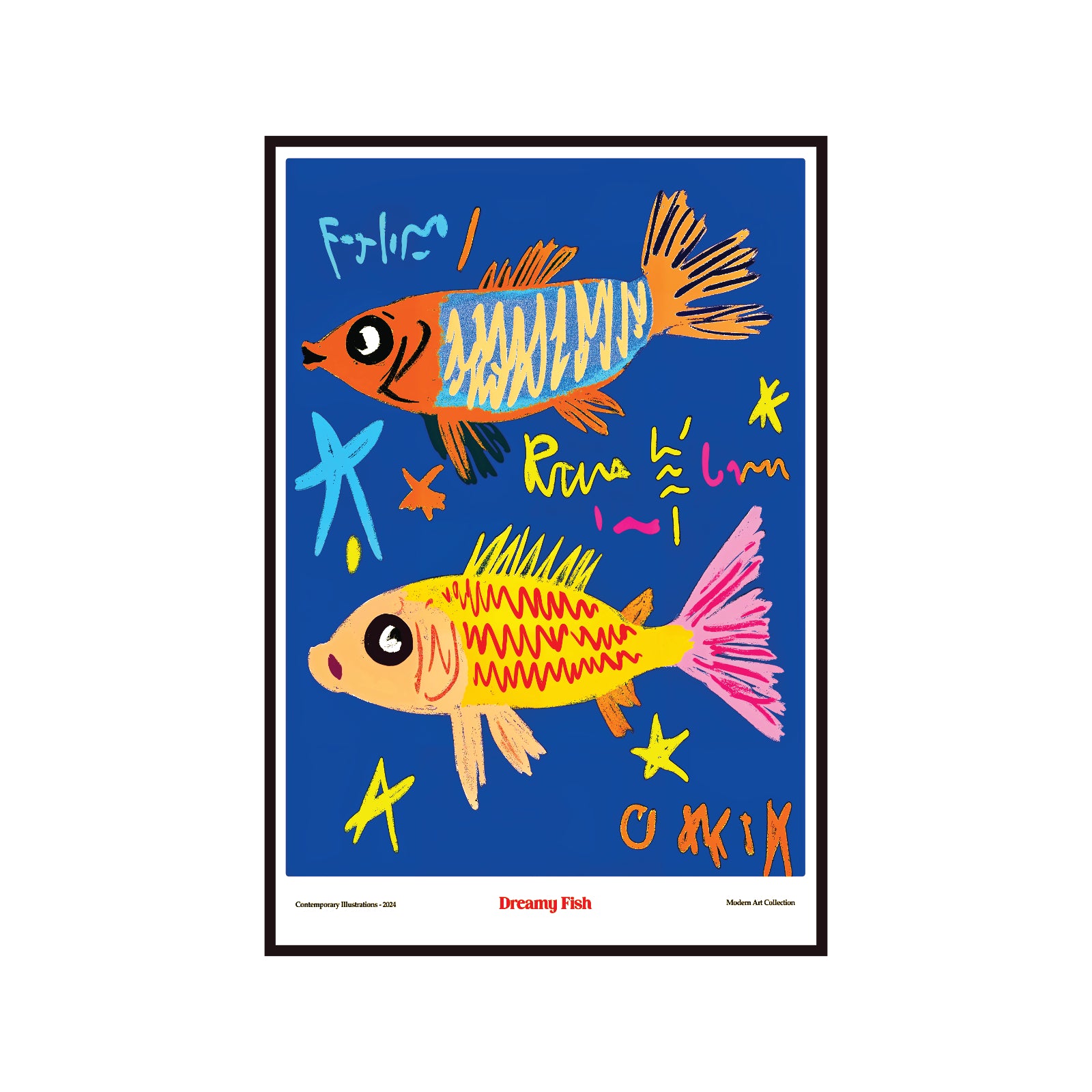 Plakat Dreamy Fish, morska sztuka, sztuka współczesna, modernizm