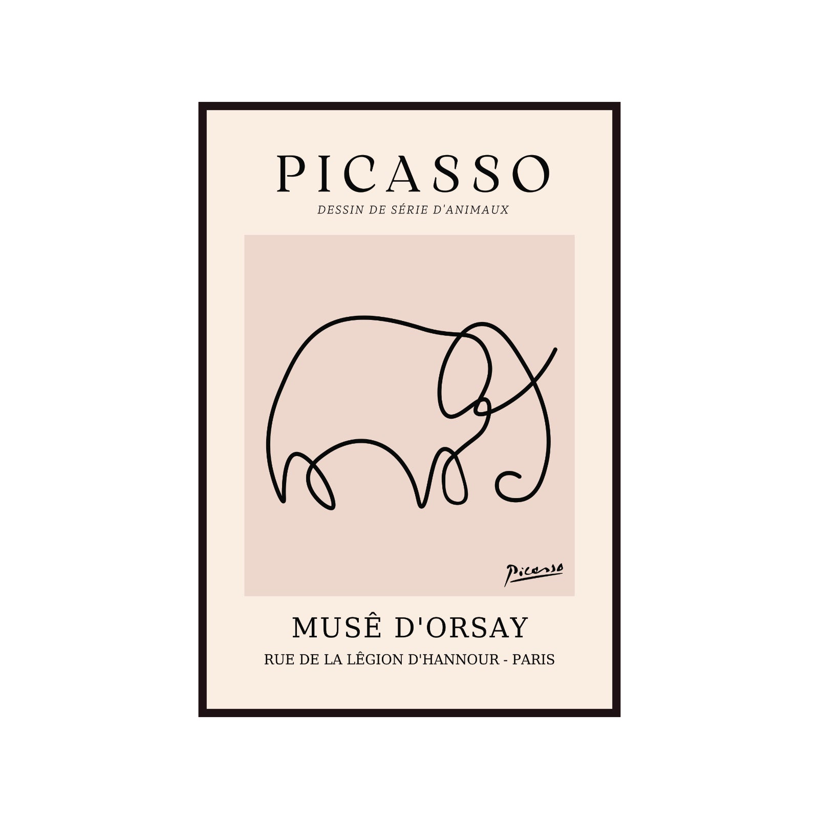 Pablo Picasso – Minimalist Elephant Line Art Exhibition Poster