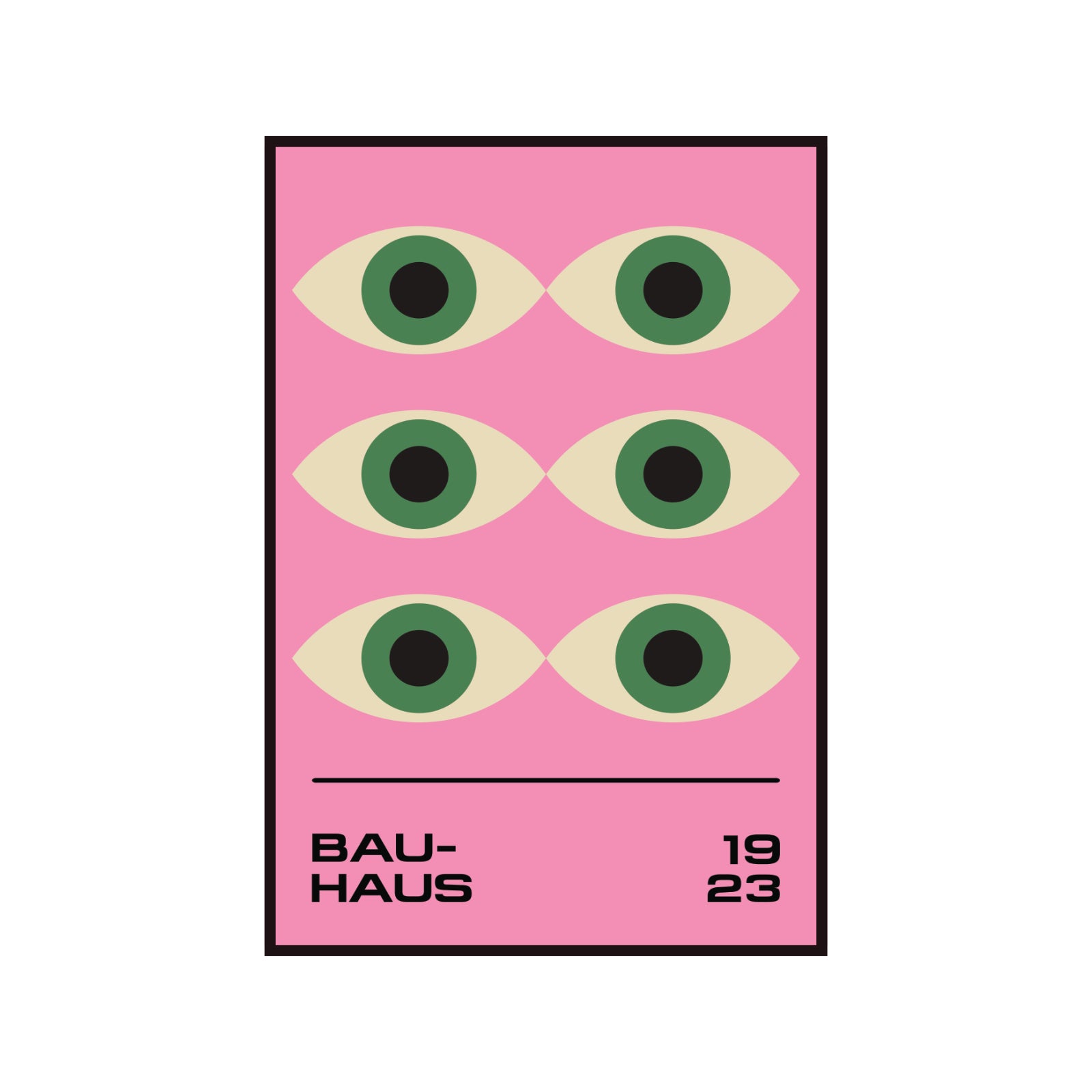 Plakat Bauhaus – Geometryczne zielone oczy na różowym tle, retro