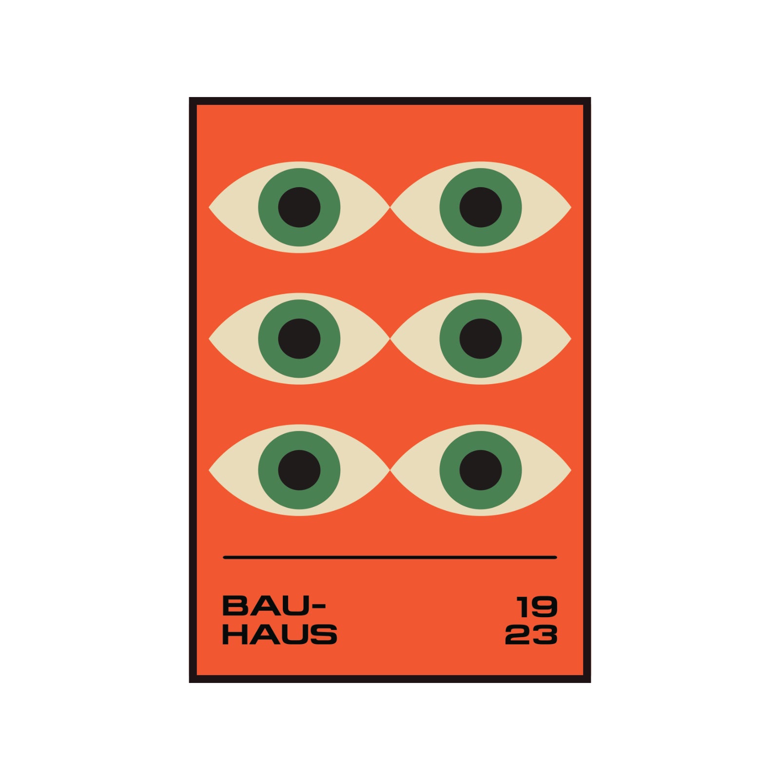 Plakat Bauhaus zielone oczy na pomarańczowym tle, modernizm, retro