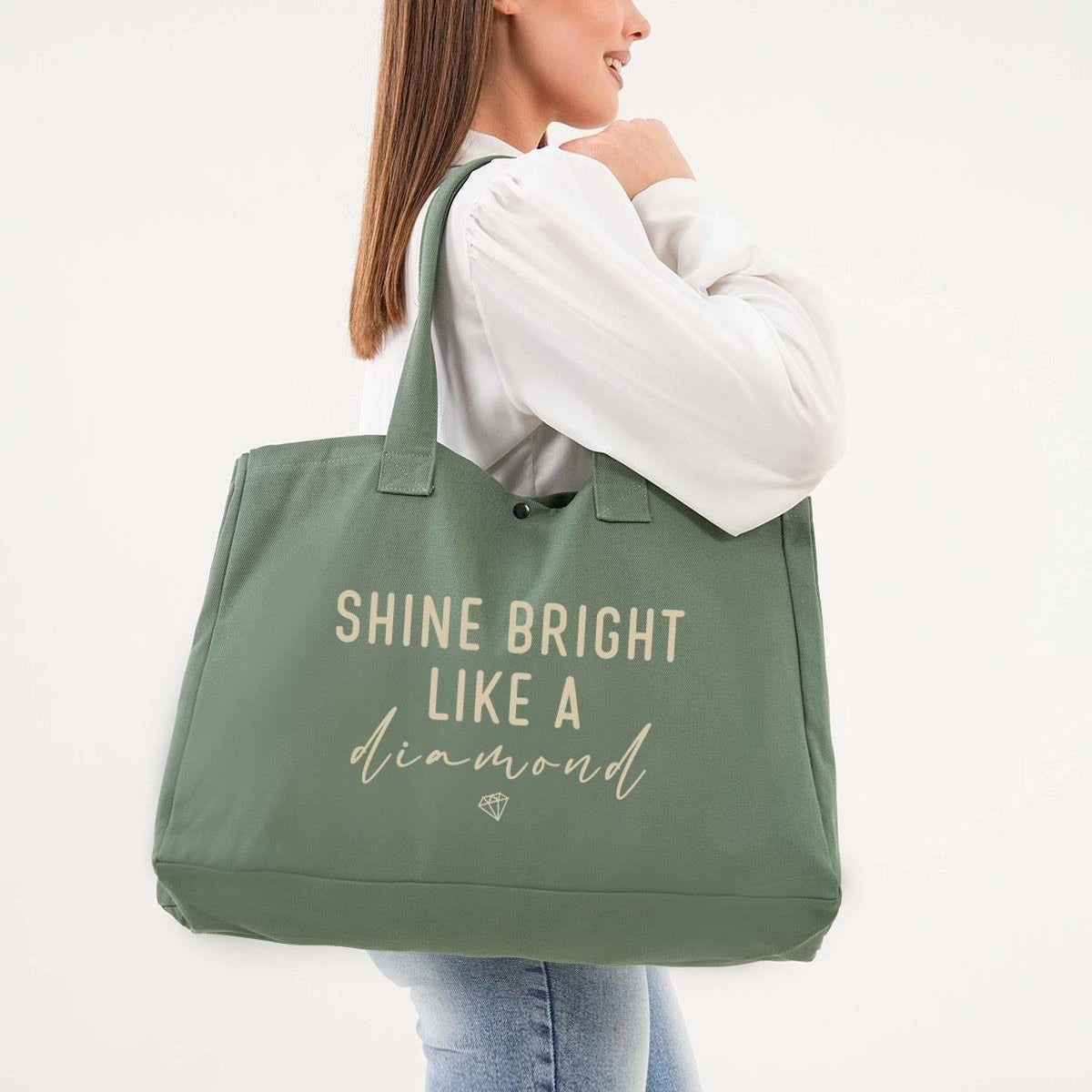 Torba bawełniana shoper „Shine Bright Like a Diamond” – zielona, duża, praktyczna.