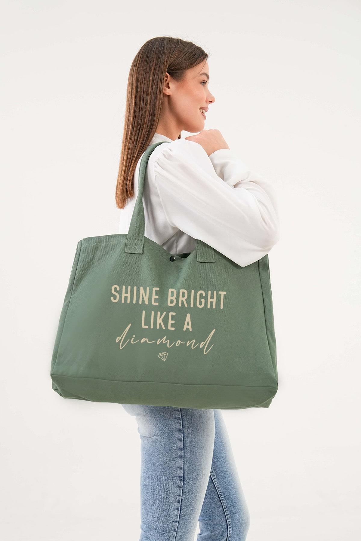 Torba bawełniana shoper „Shine Bright Like a Diamond” – zielona, duża, praktyczna.