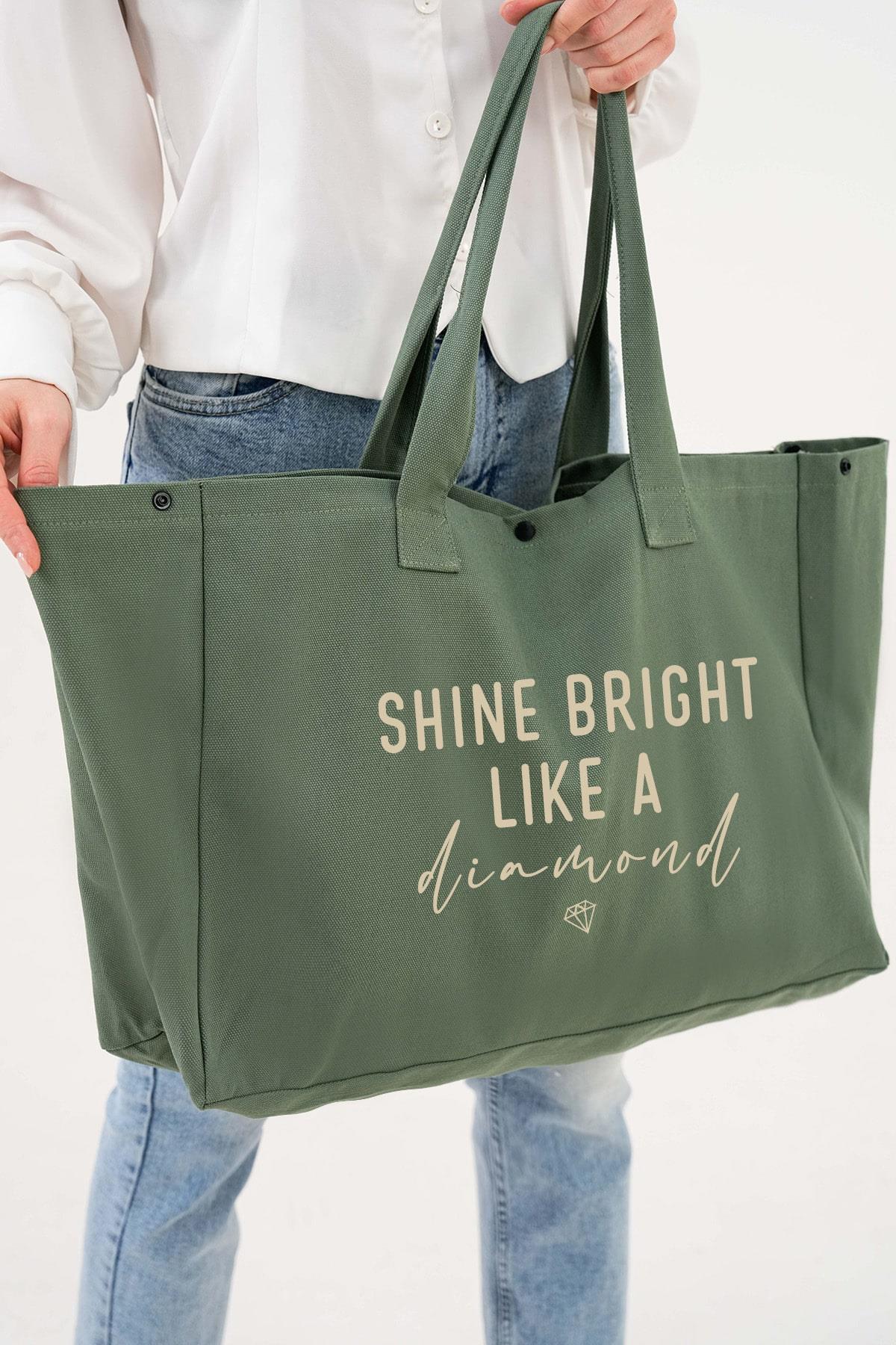Torba bawełniana shoper „Shine Bright Like a Diamond” – zielona, duża, praktyczna.